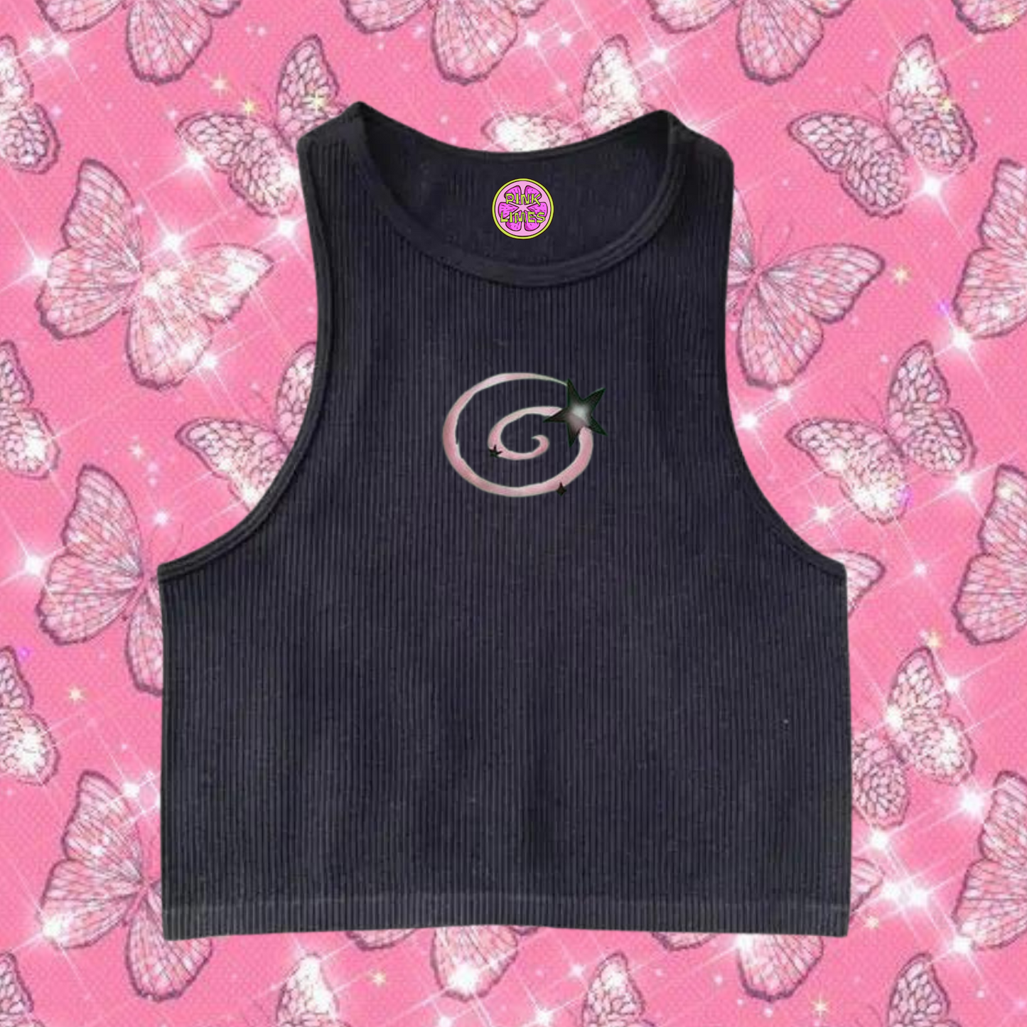 y2k Swirl Crop Tank Top Black Shirts & Tops PinkLimes Trending Streetwear