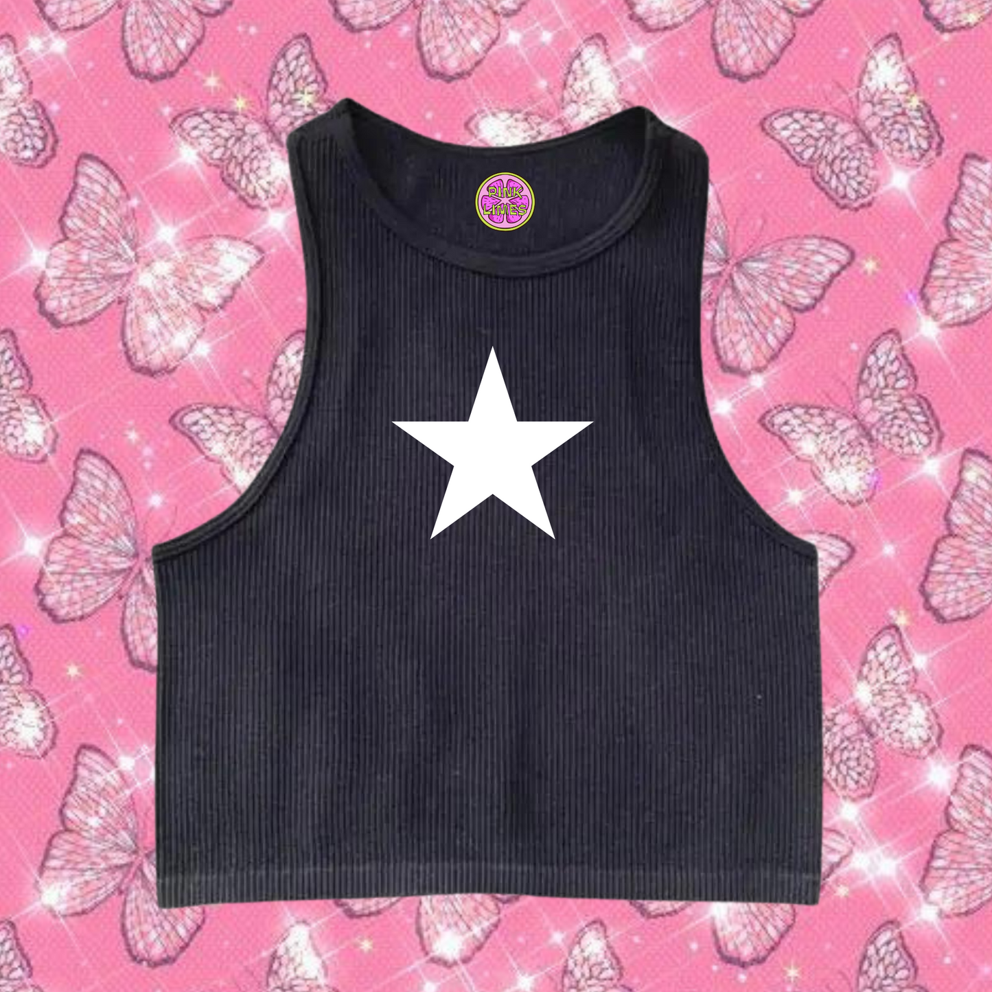 Star Crop Tank Top Black Shirts & Tops PinkLimes Trending Streetwear