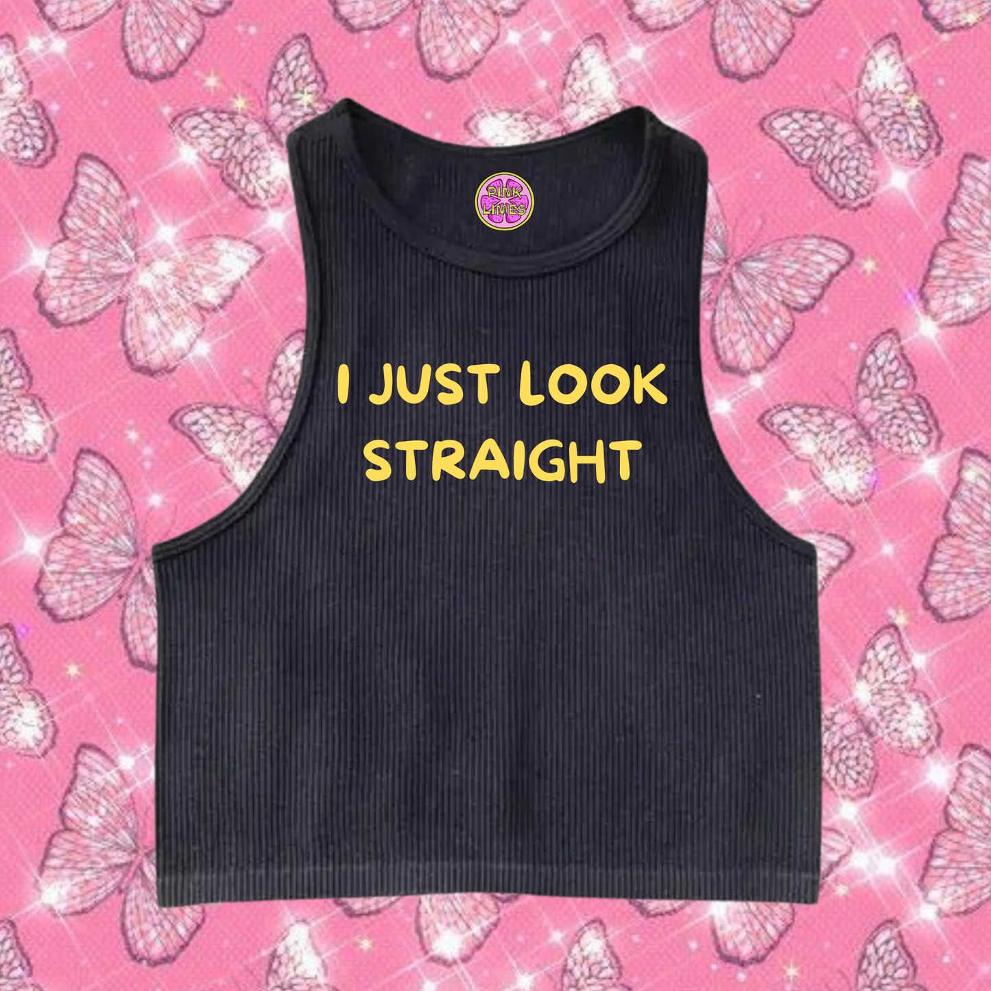 I Just Look Straight Crop Tank Top Black Shirts & Tops PinkLimes Trending Streetwear