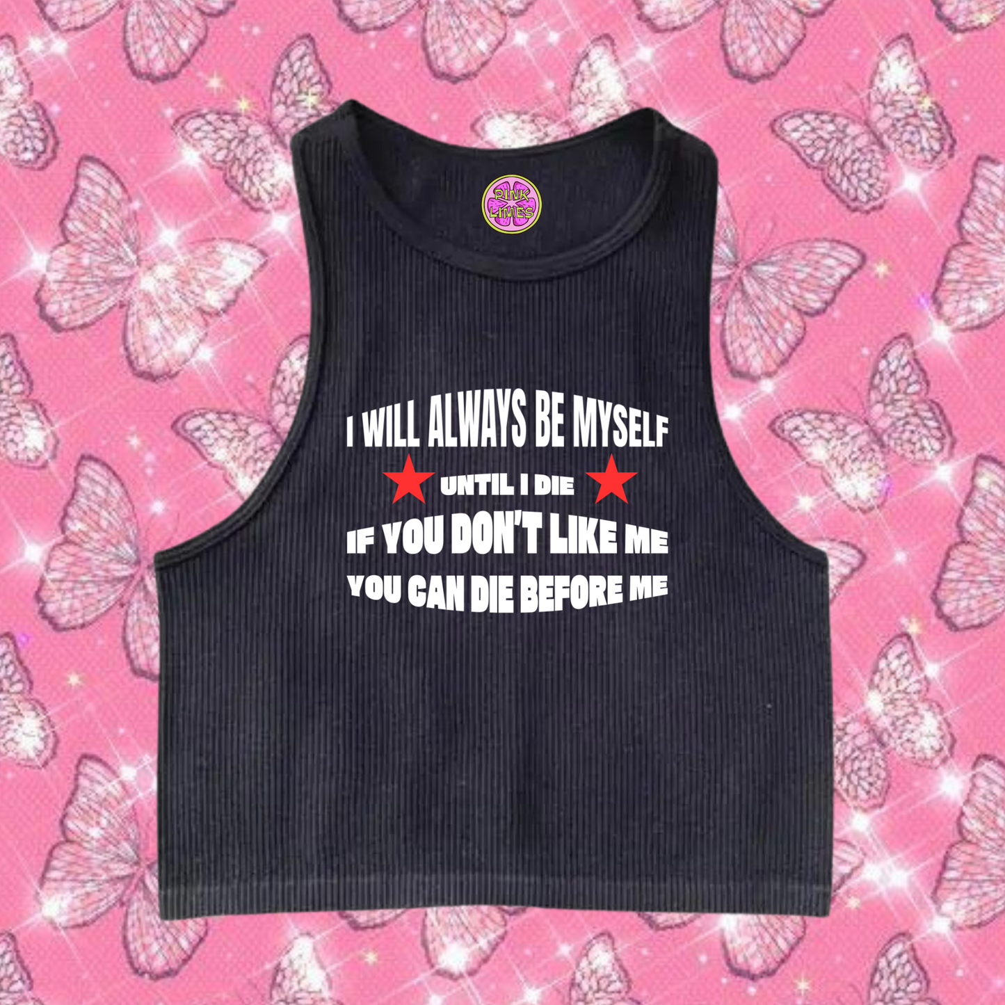 Always Be Myself Crop Tank Top Black Shirts & Tops PinkLimes Trending Streetwear