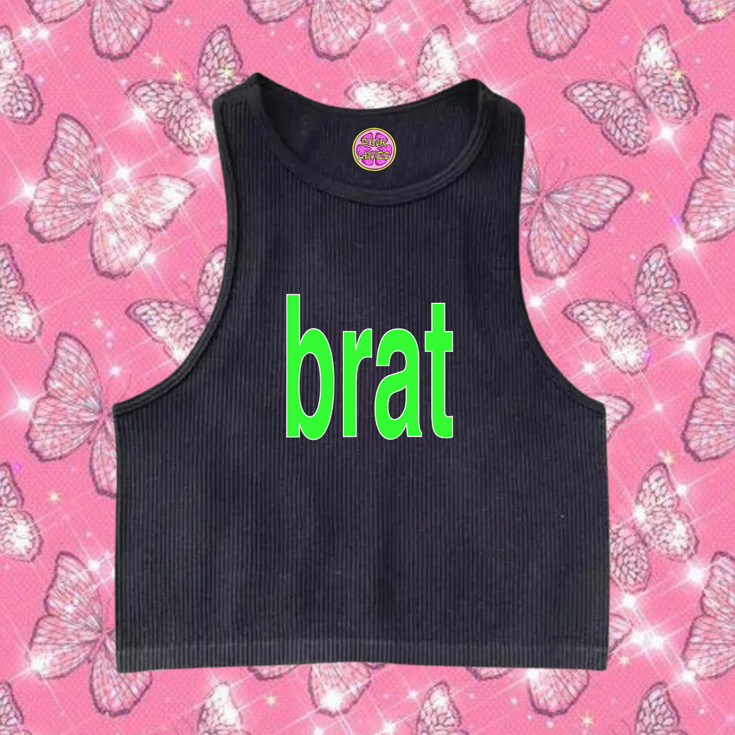 Brat Crop Tank Top Black Shirts & Tops PinkLimes Trending Streetwear