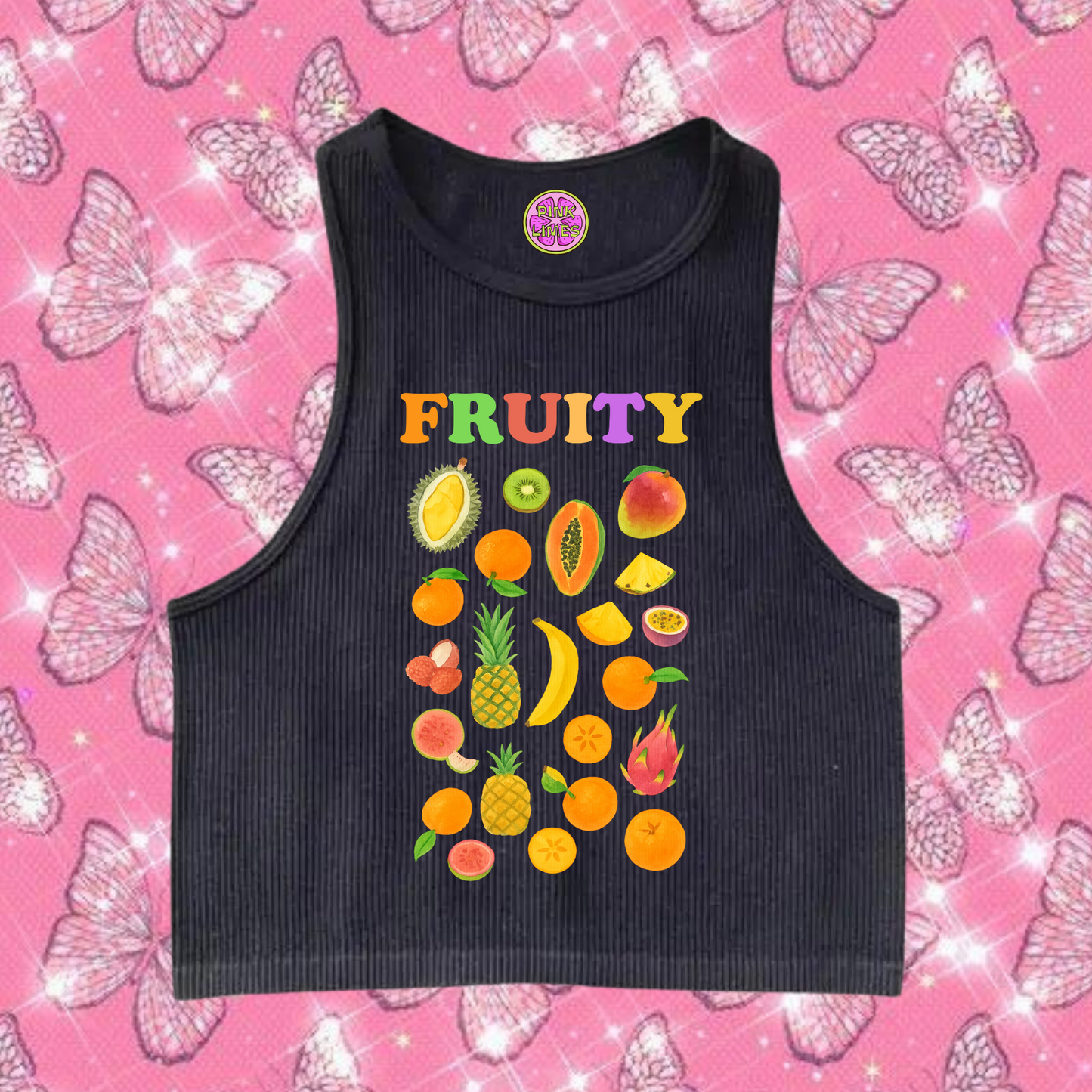 Fruity Crop Tank Top Black Shirts & Tops PinkLimes Trending Streetwear