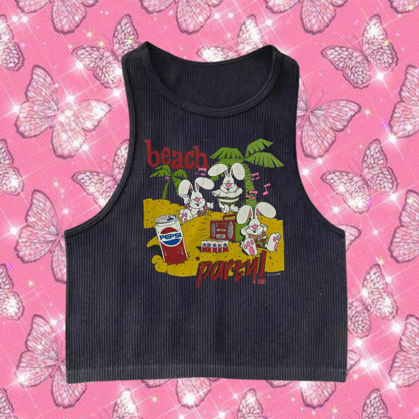 Beach Party Crop Tank Top Black Shirts & Tops PinkLimes Trending Streetwear
