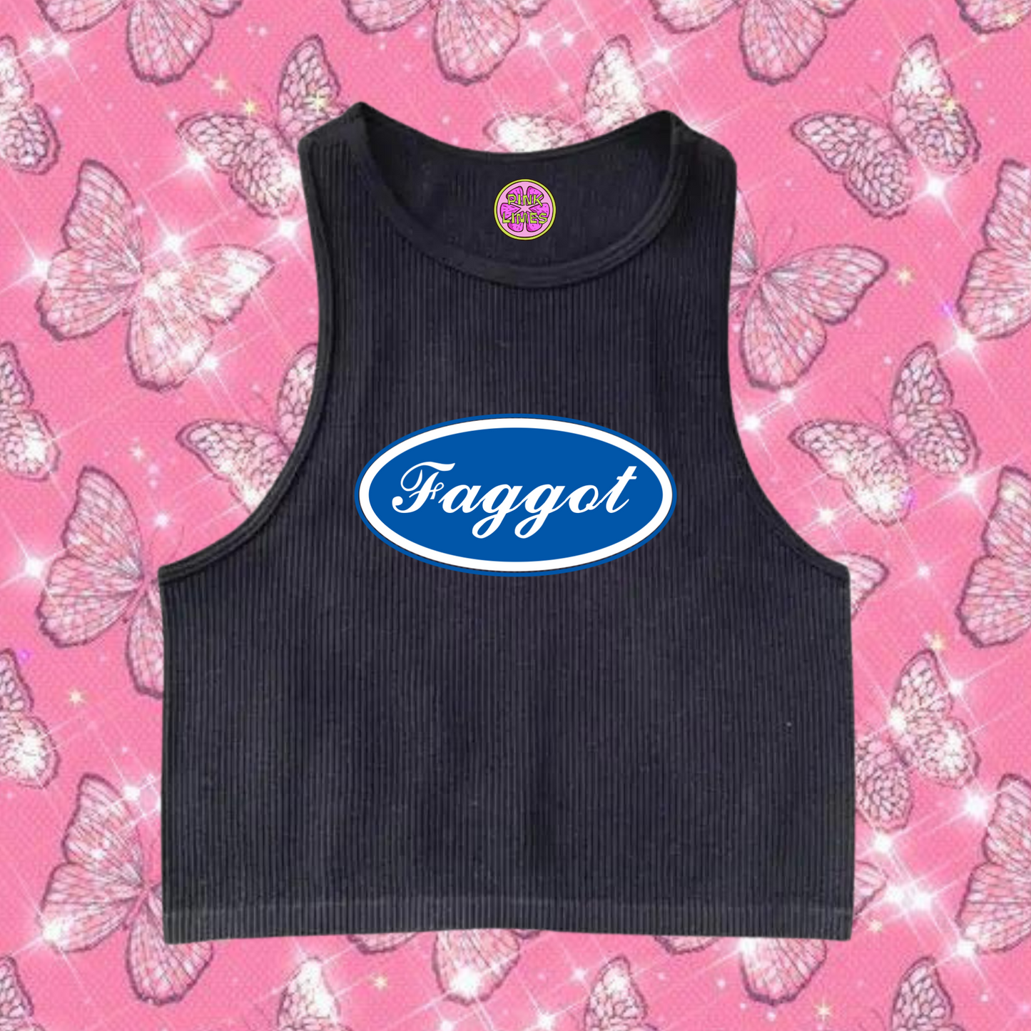 Faggot Pride Crop Tank Top Black Shirts & Tops PinkLimes Trending Streetwear