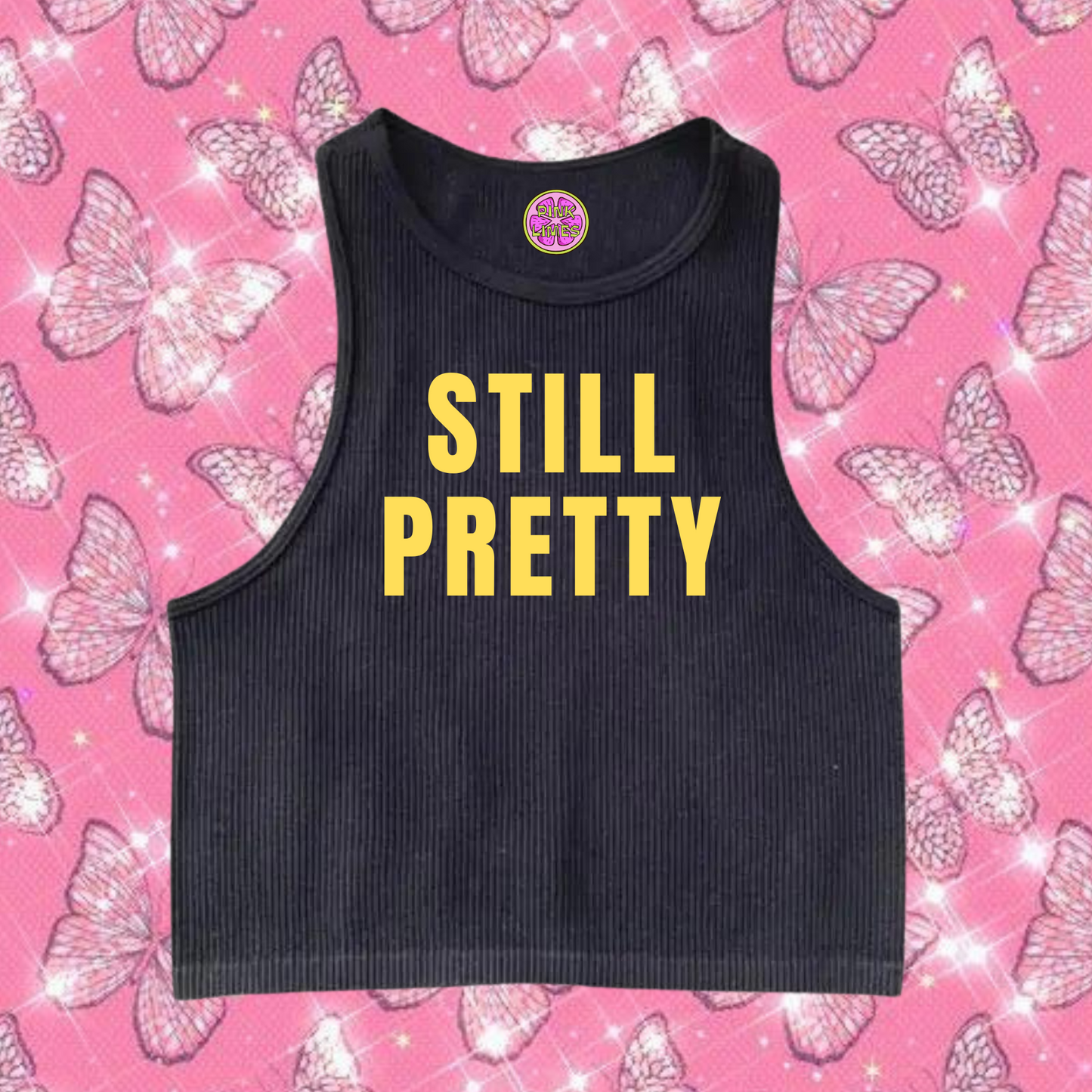 Still Pretty Crop Tank Top Black Shirts & Tops PinkLimes Trending Streetwear