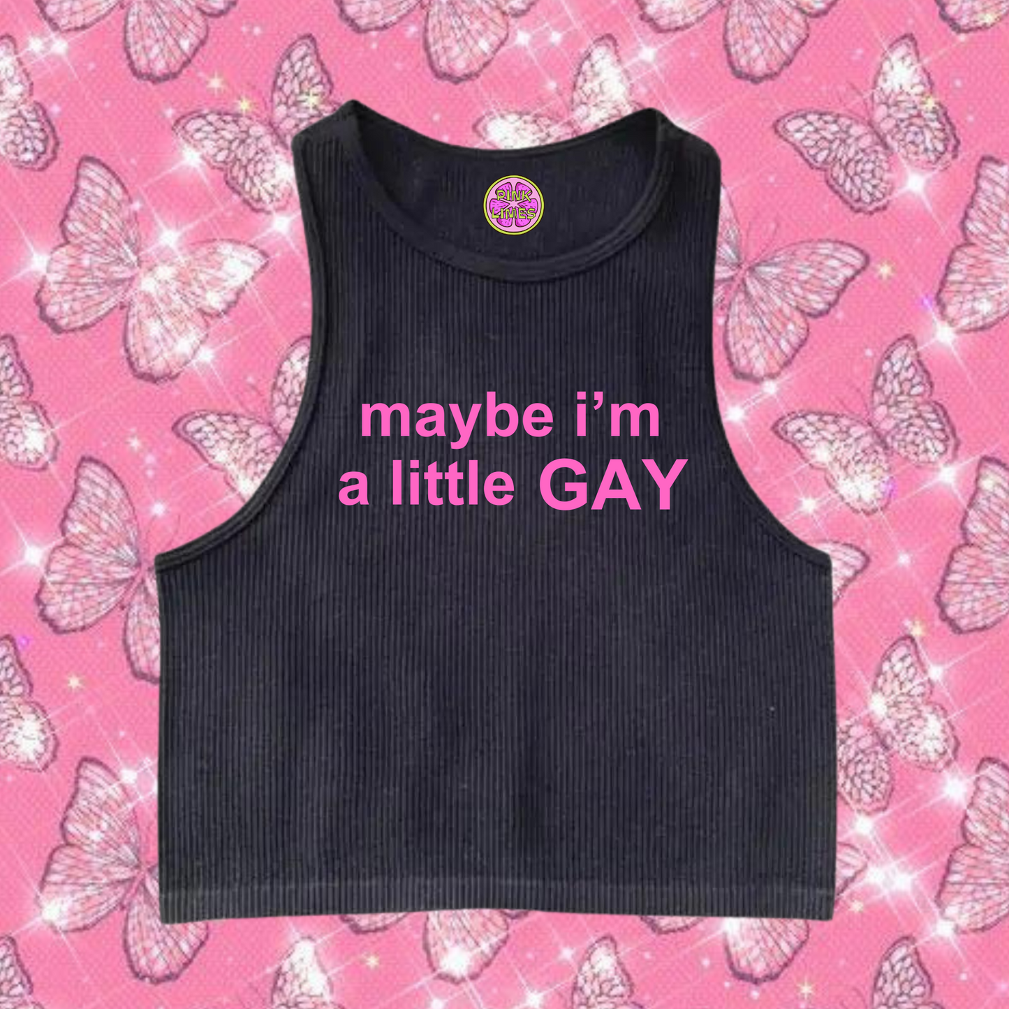 maybe i'm a little GAY Crop Tank Top Black Shirts & Tops PinkLimes Trending Streetwear