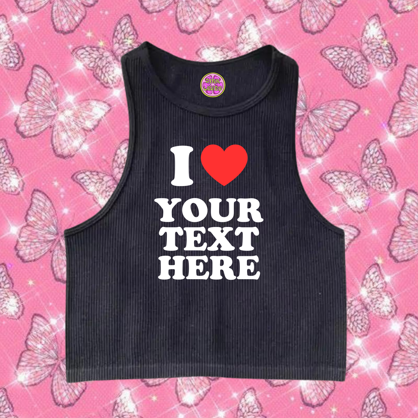 I Love Custom Text Tank Top Black Shirts & Tops PinkLimes Trending Streetwear