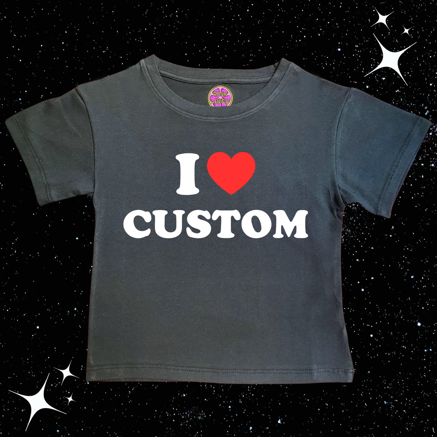 I Love Custom Crop Tee Black Shirts & Tops PinkLimes Trending Streetwear