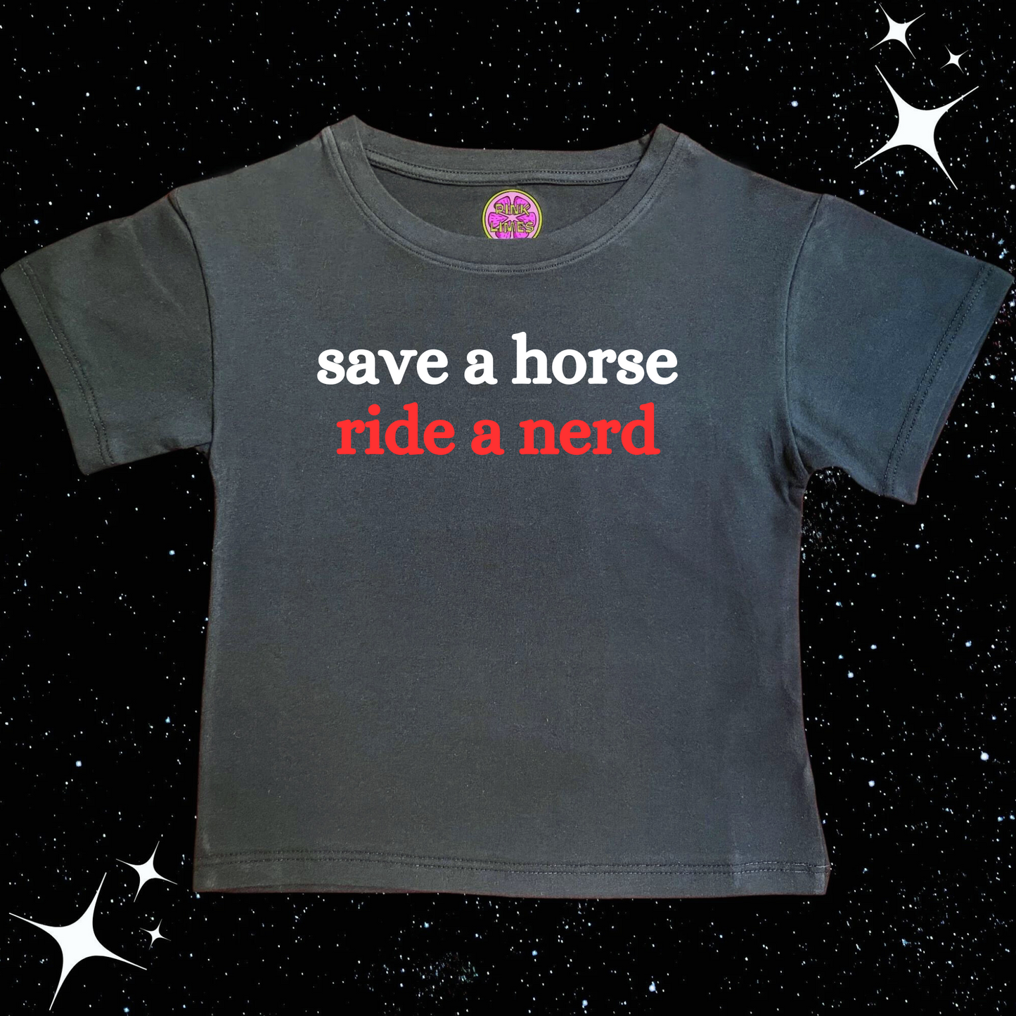 Save A Horse Ride A Nerd Crop Tee Black Shirts & Tops PinkLimes Trending Streetwear