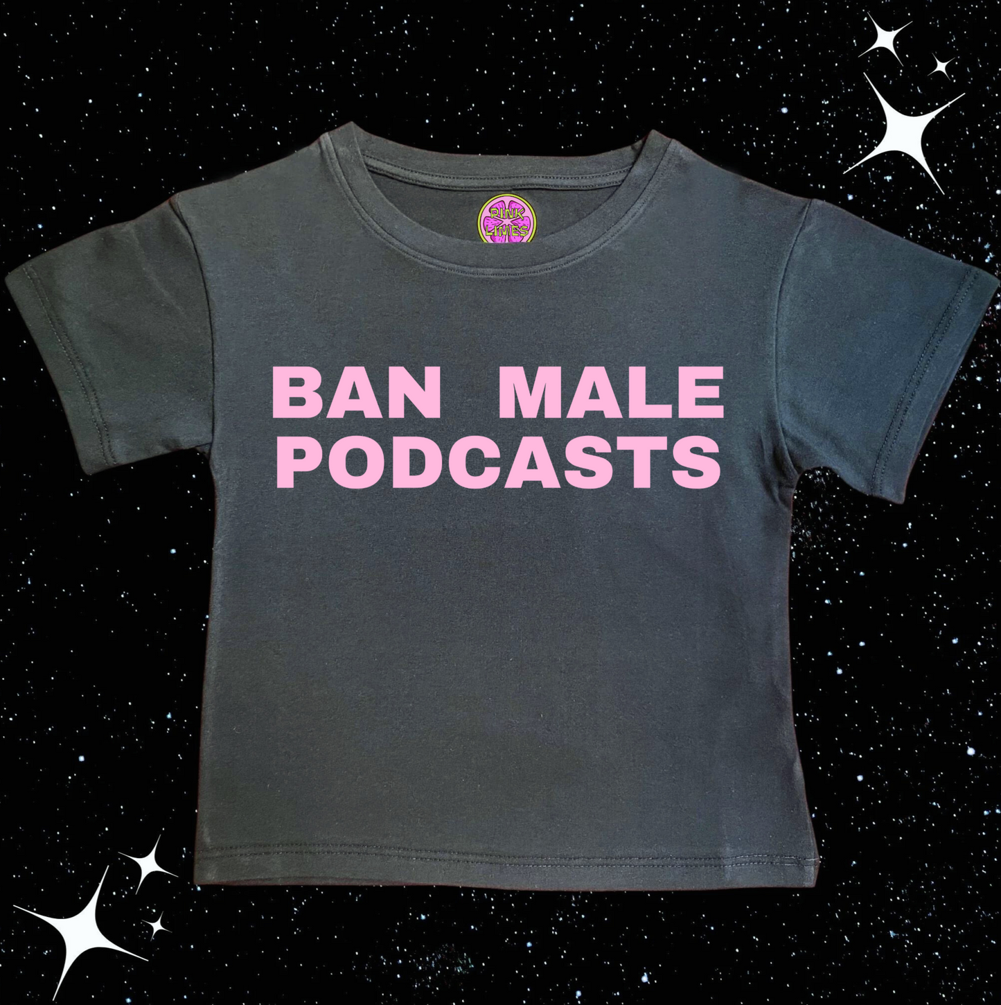 Ban Male Podcasts Crop Tee Black Shirts & Tops PinkLimes Trending Streetwear