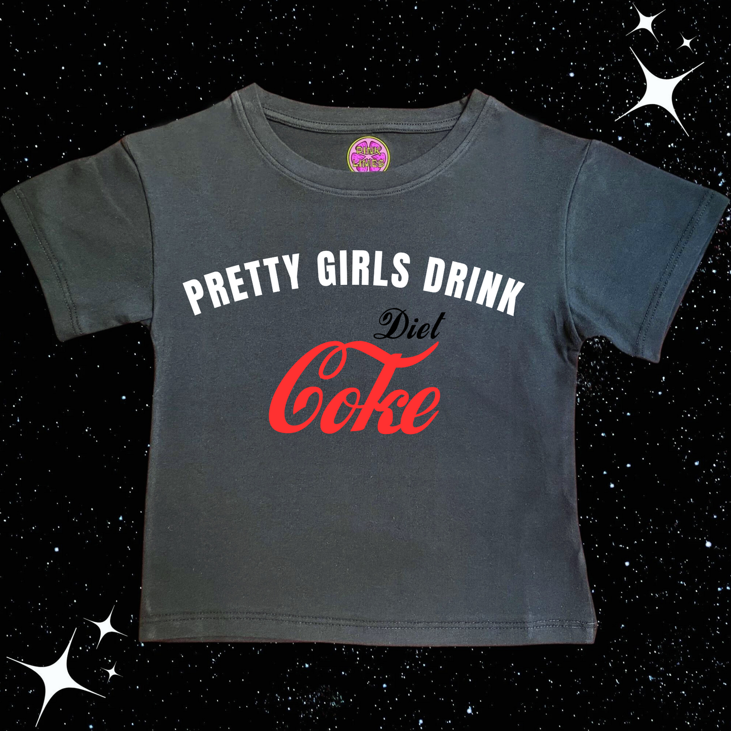 Pretty Girls Drink Diet Coke Crop Tee Black Shirts & Tops PinkLimes Trending Streetwear