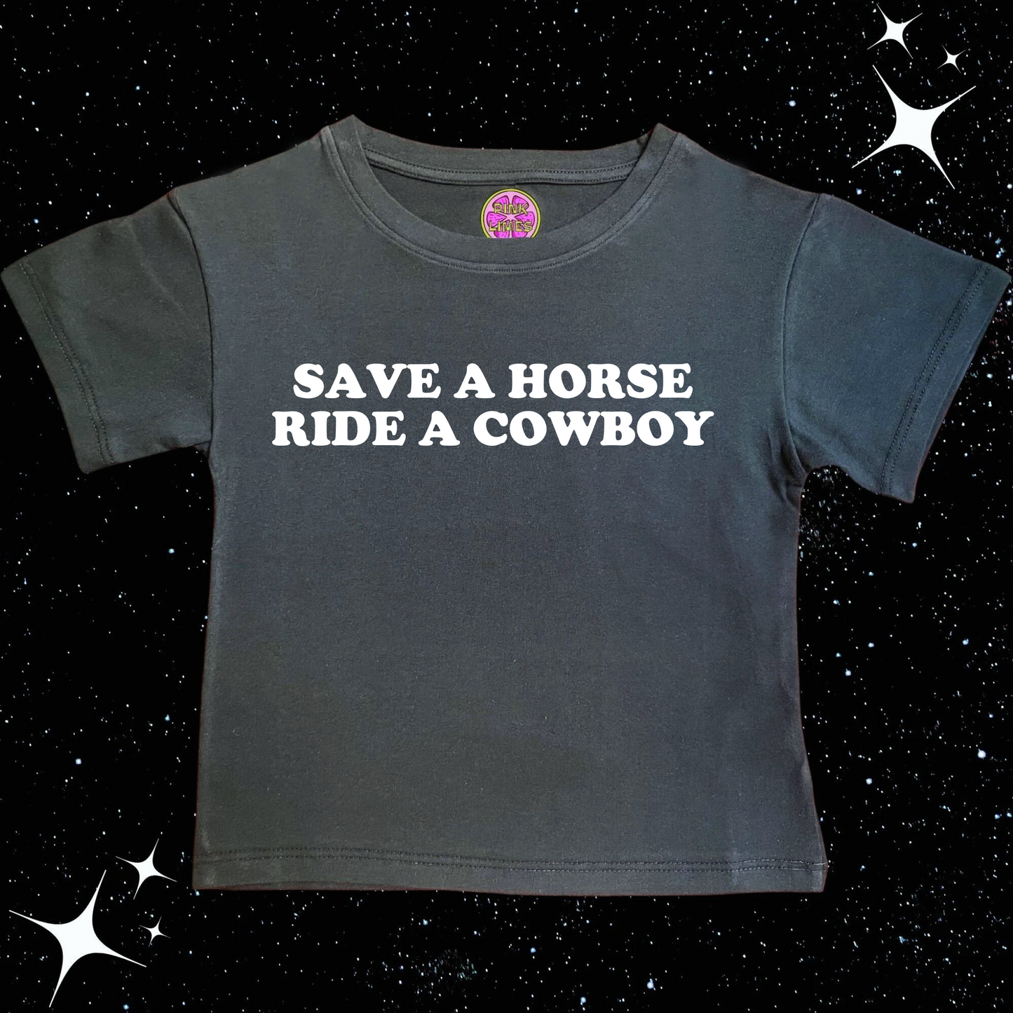 Save A Horse Ride A Cowboy Crop Tee Black Shirts & Tops PinkLimes Trending Streetwear