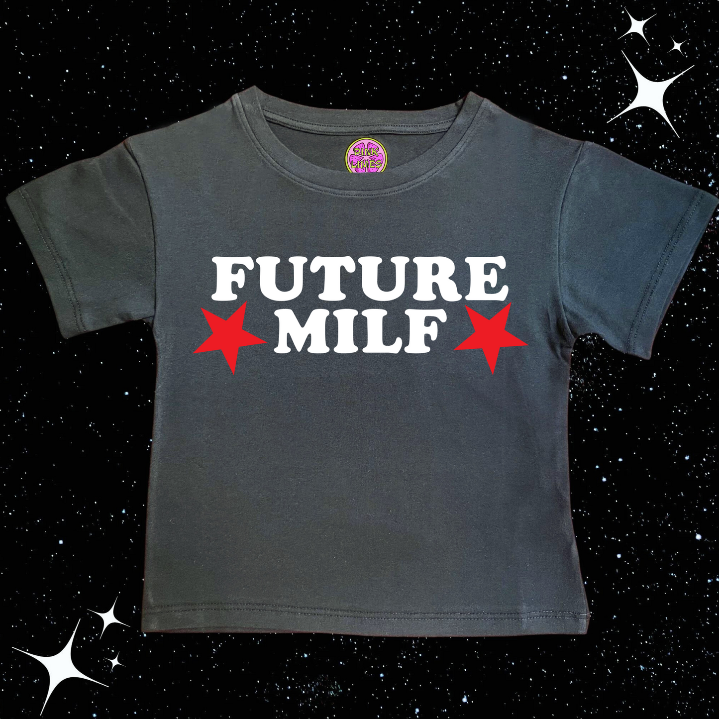 FUTURE MILF Crop Tee Black Shirts & Tops PinkLimes Trending Streetwear
