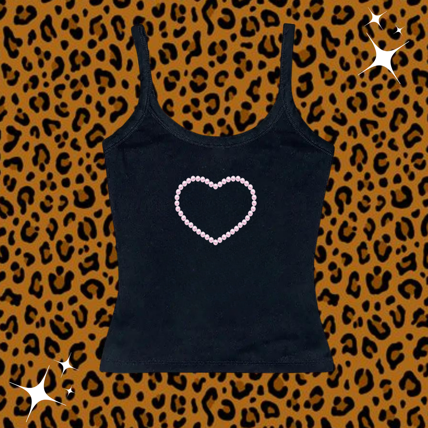 Beaded Heart Camisole Top Black Shirts & Tops PinkLimes Trending Streetwear