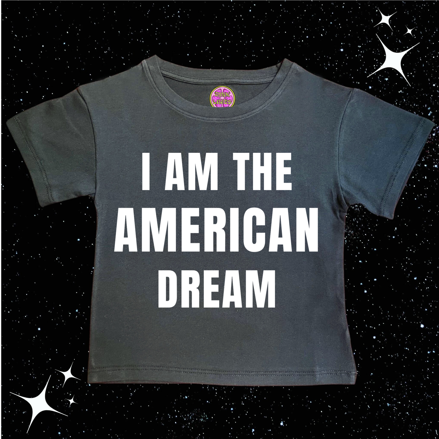 I Am The American Dream Crop Tee Black Shirts & Tops PinkLimes Trending Streetwear