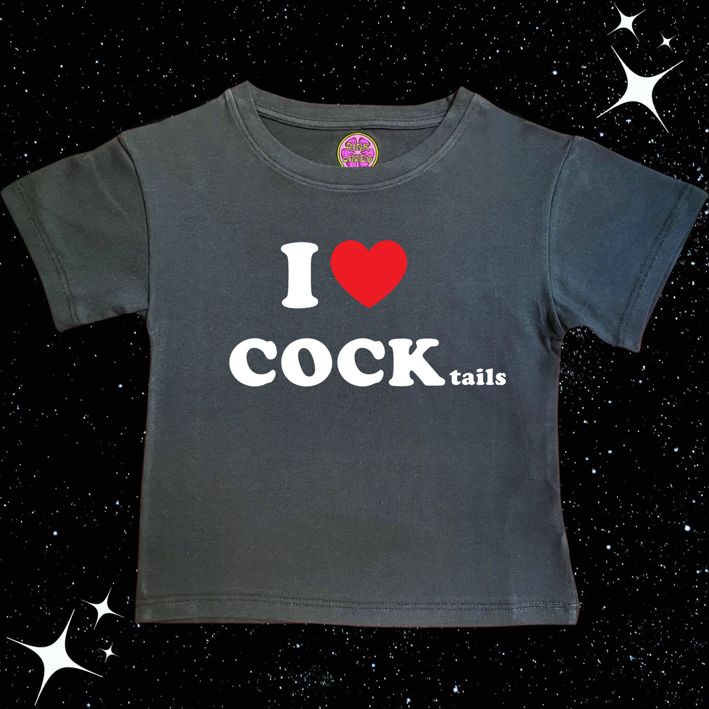 I LOVE COCKtails Crop Tee Black Shirts & Tops PinkLimes Trending Streetwear