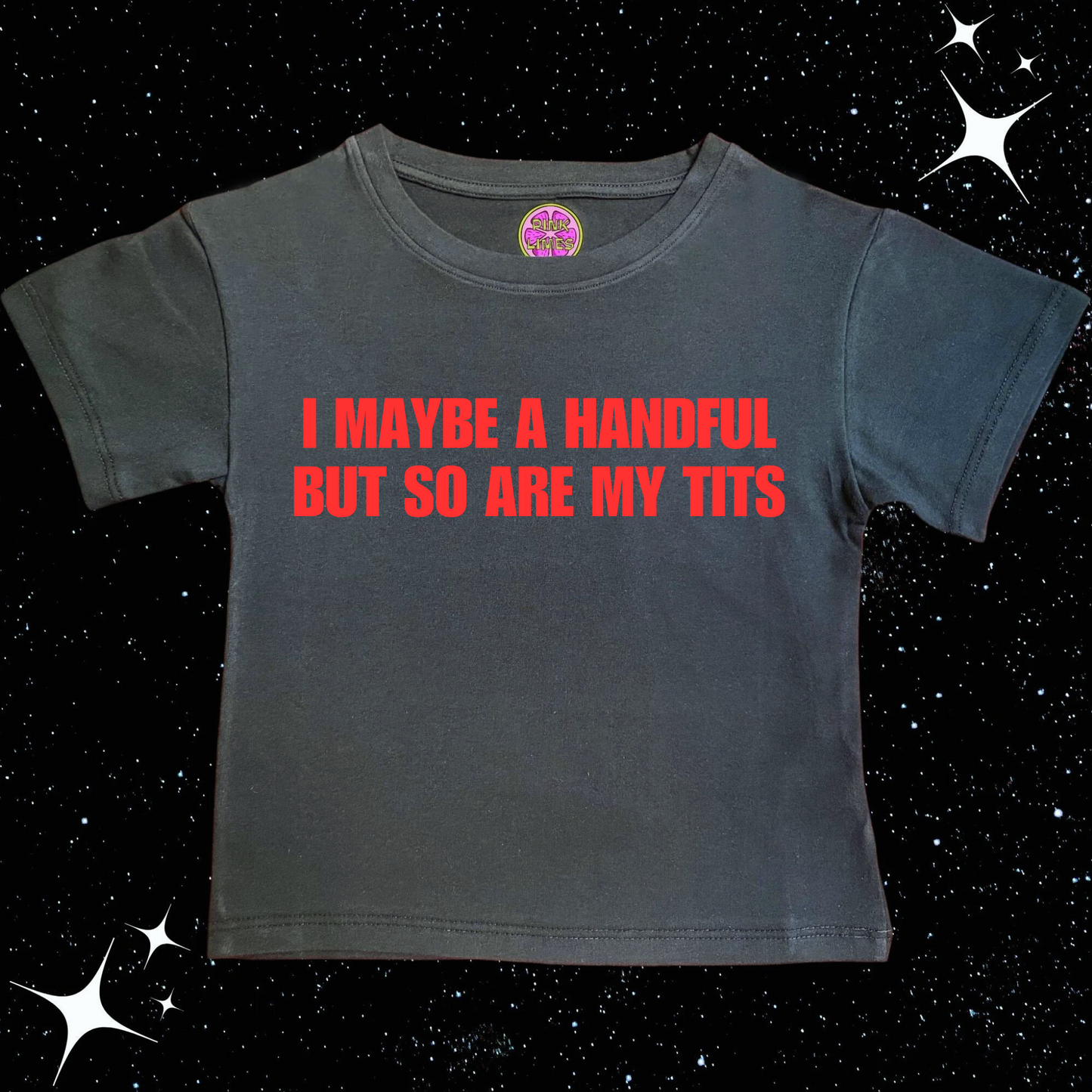 I Maybe A Handful Crop Tee Black Shirts & Tops PinkLimes Trending Streetwear