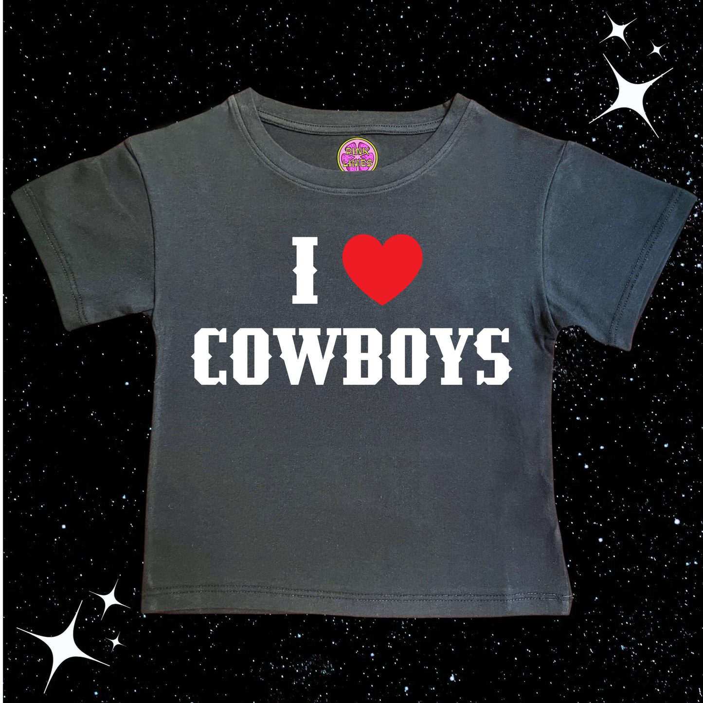 I Love Cowboys Crop Tee Black Shirts & Tops PinkLimes Trending Streetwear