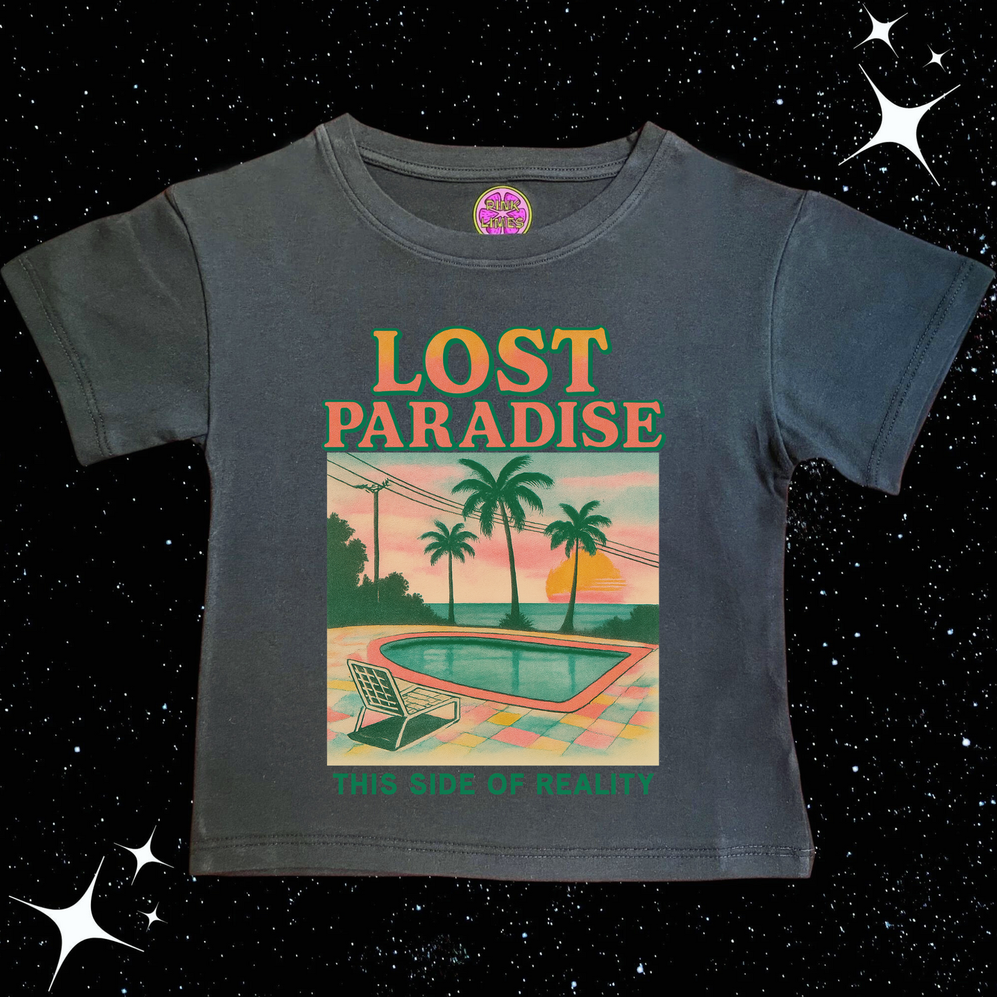 Lost Paradise Crop Tee Black Shirts & Tops PinkLimes Trending Streetwear