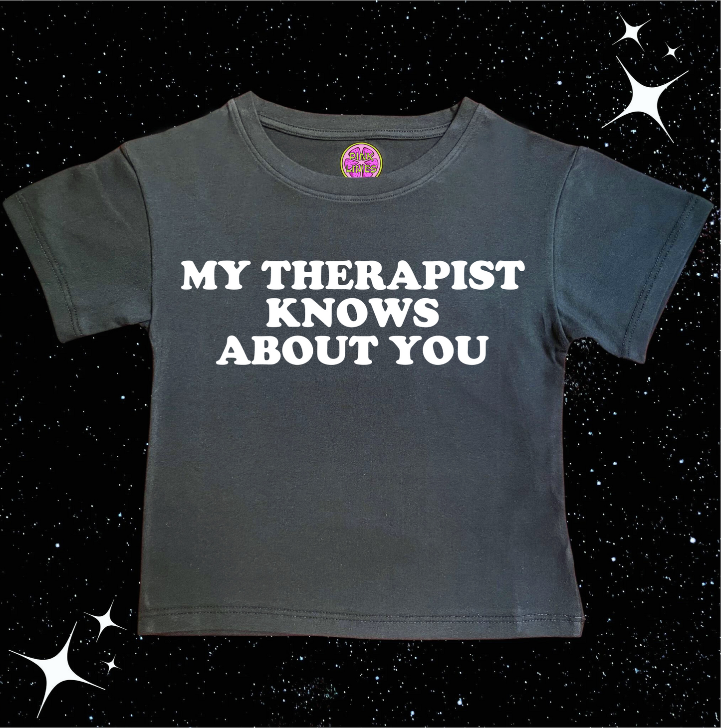 My Therapist Knows About You Crop Tee Black Shirts & Tops PinkLimes Trending Streetwear