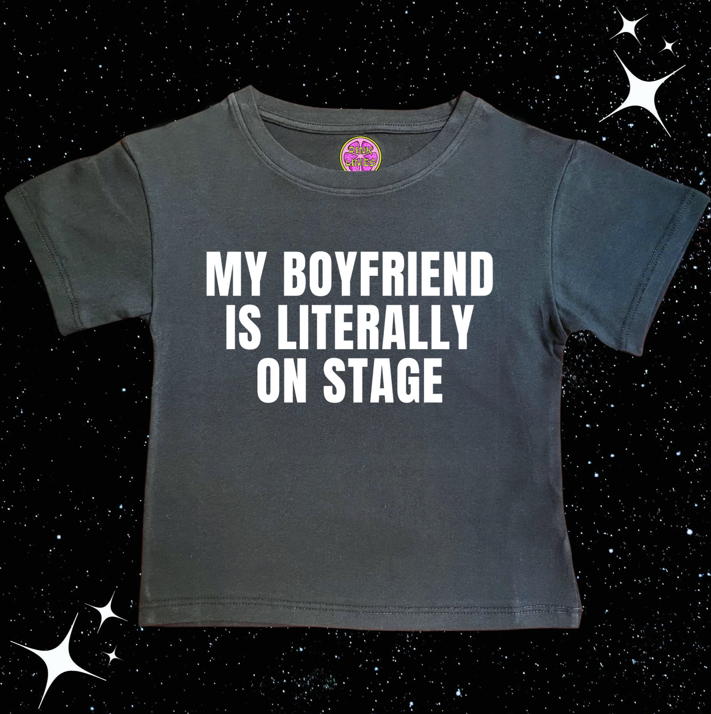 My Boyfriend Is Literally On Stage Crop Tee Black Shirts & Tops PinkLimes Trending Streetwear