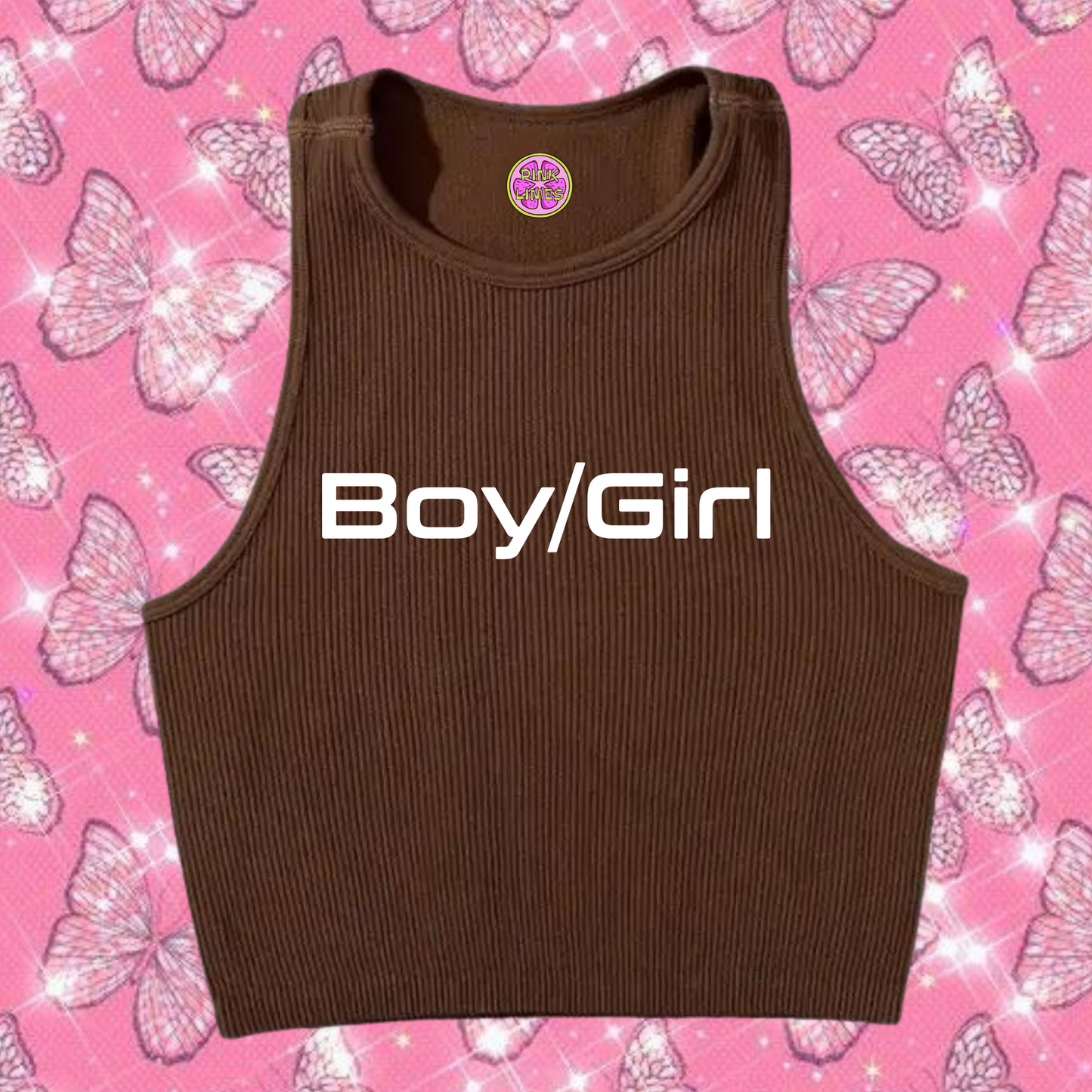 Boy/Girl Crop Tank Top Brown Shirts & Tops PinkLimes Trending Streetwear