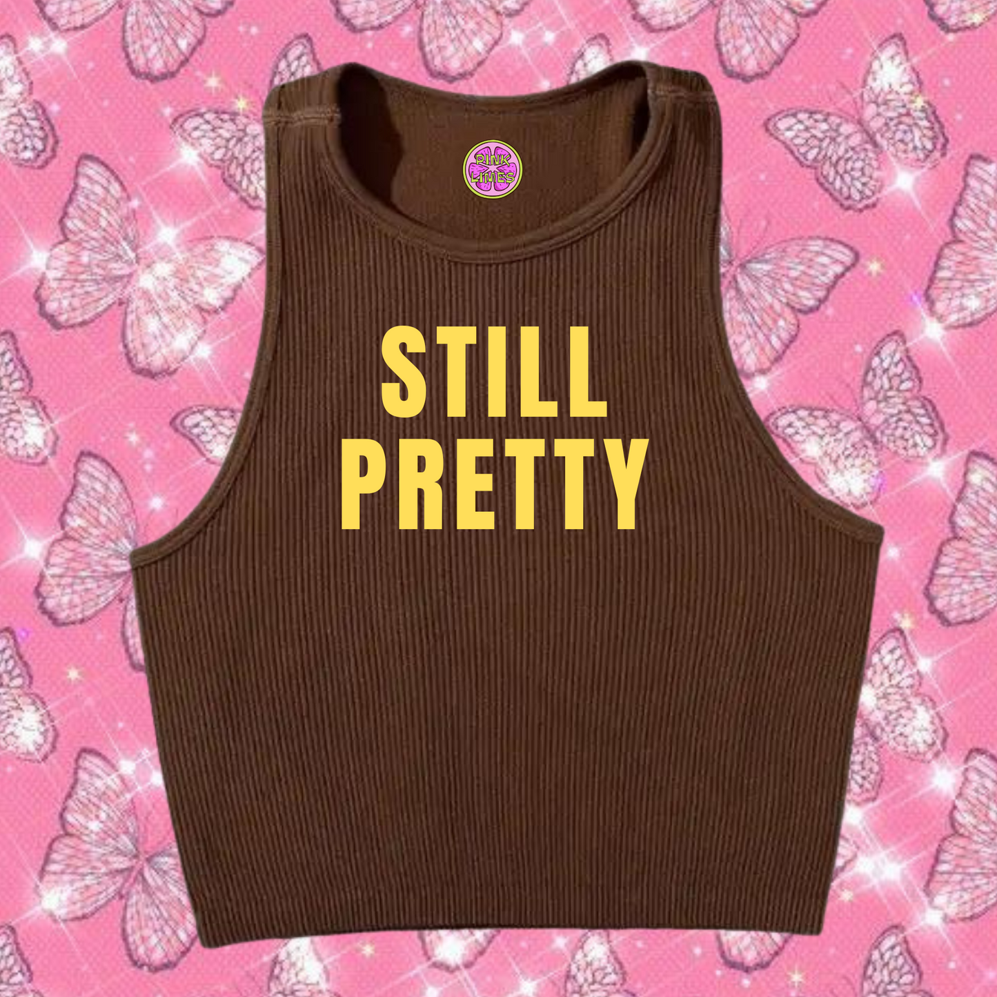 Still Pretty Crop Tank Top Brown Shirts & Tops PinkLimes Trending Streetwear