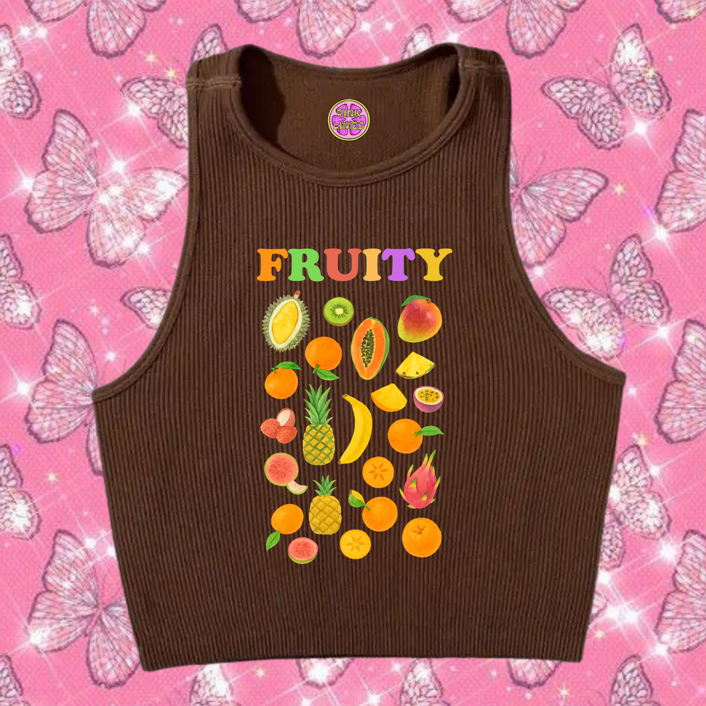 Fruity Crop Tank Top Brown Shirts & Tops PinkLimes Trending Streetwear