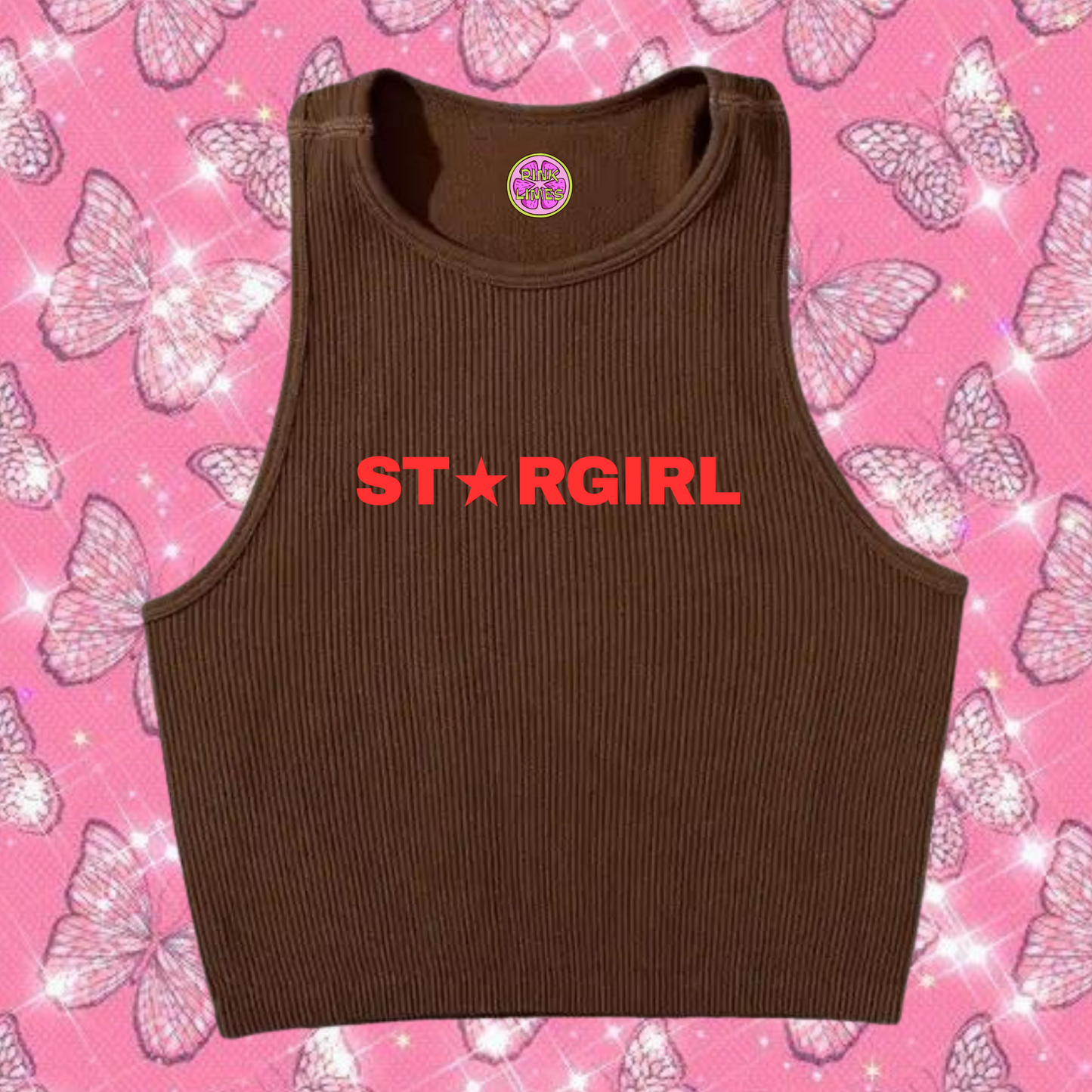Star Girl Crop Tank Top Brown Shirts & Tops PinkLimes Trending Streetwear