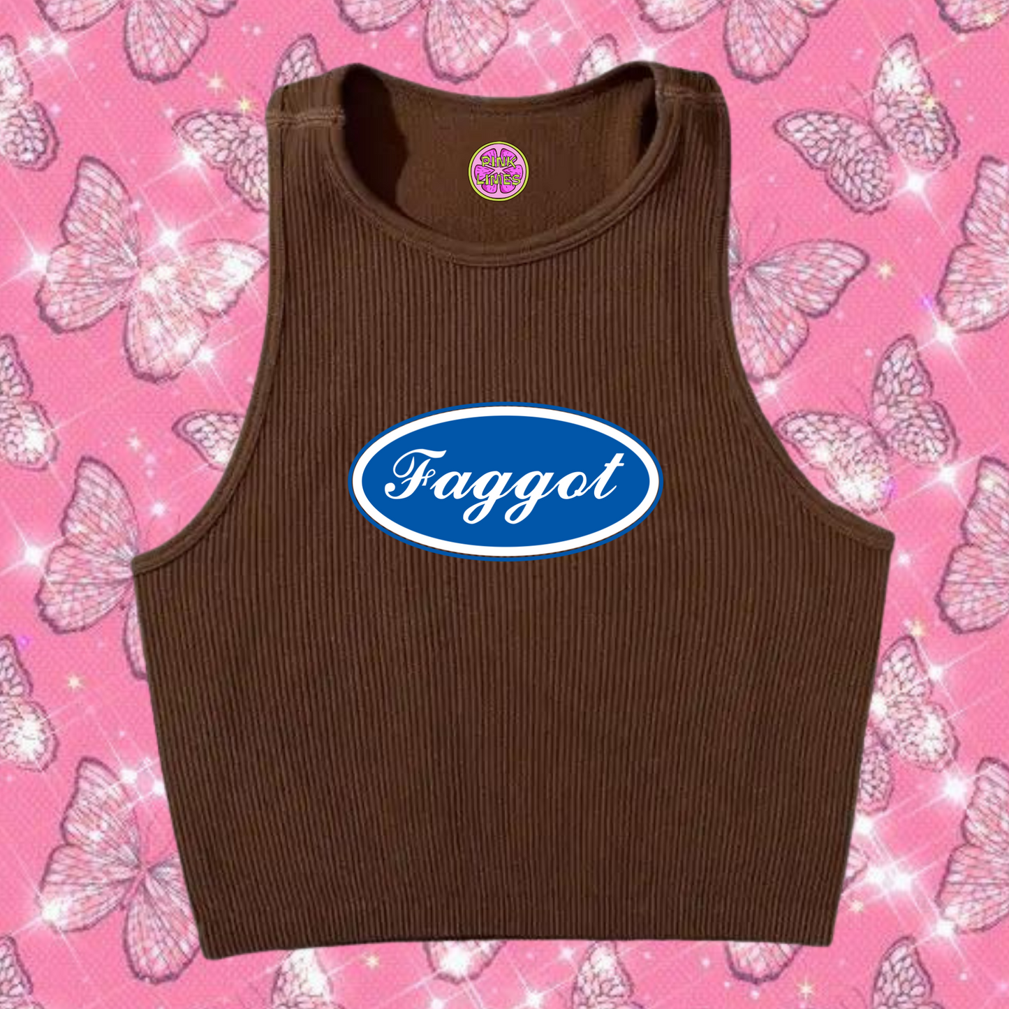 Faggot Pride Crop Tank Top Brown Shirts & Tops PinkLimes Trending Streetwear