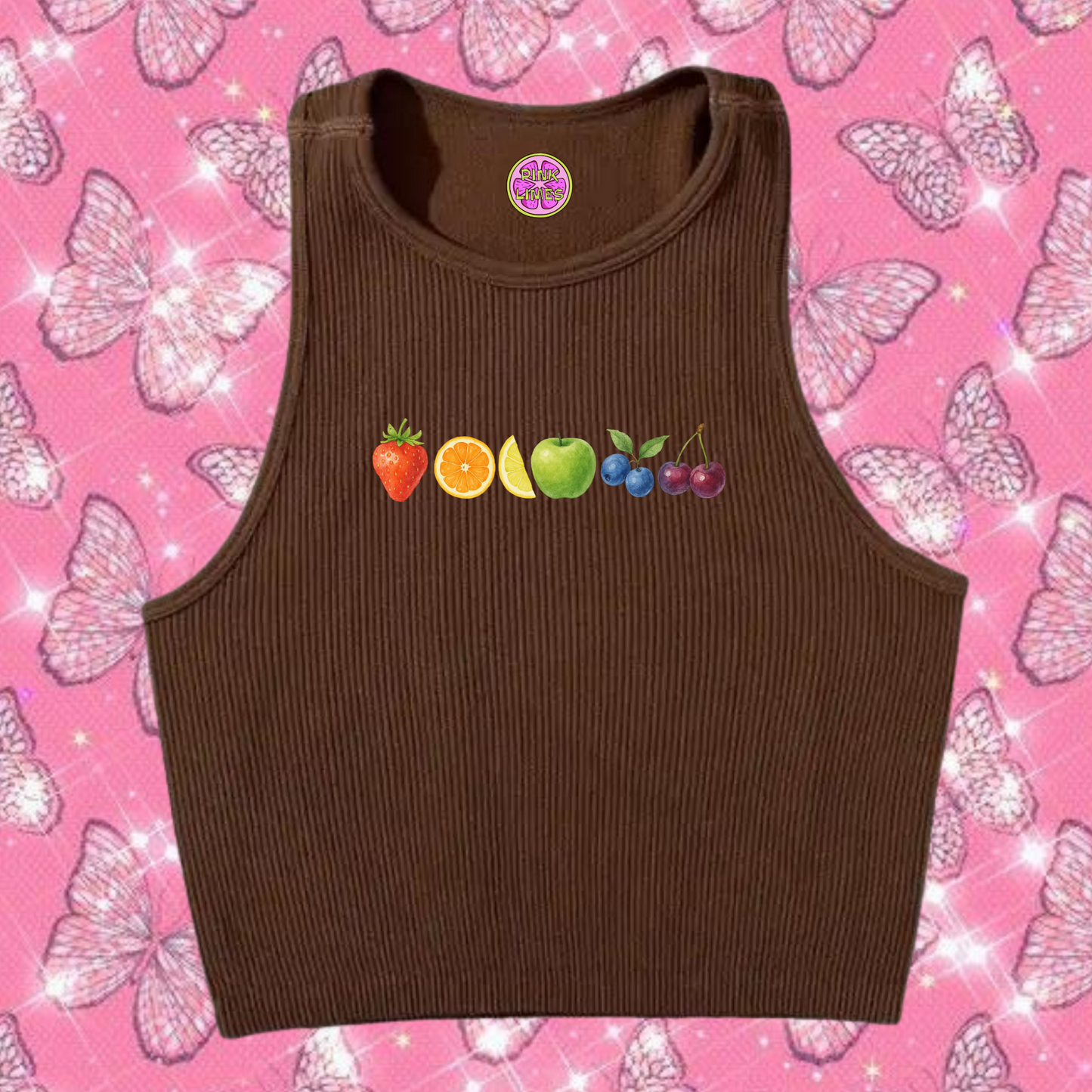 6 Fruity Crop Tank Top Brown Shirts & Tops PinkLimes Trending Streetwear