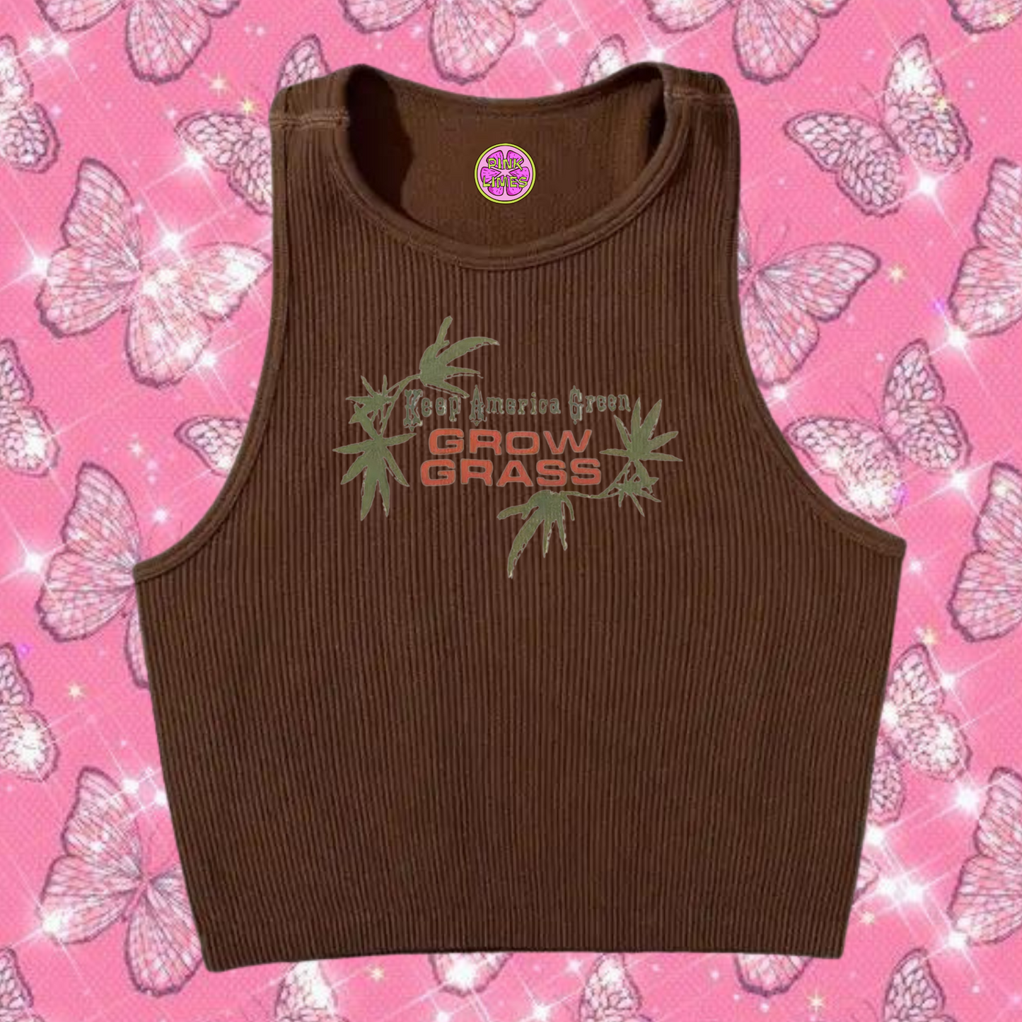 Grow Grass Crop Tank Top Brown Shirts & Tops PinkLimes Trending Streetwear