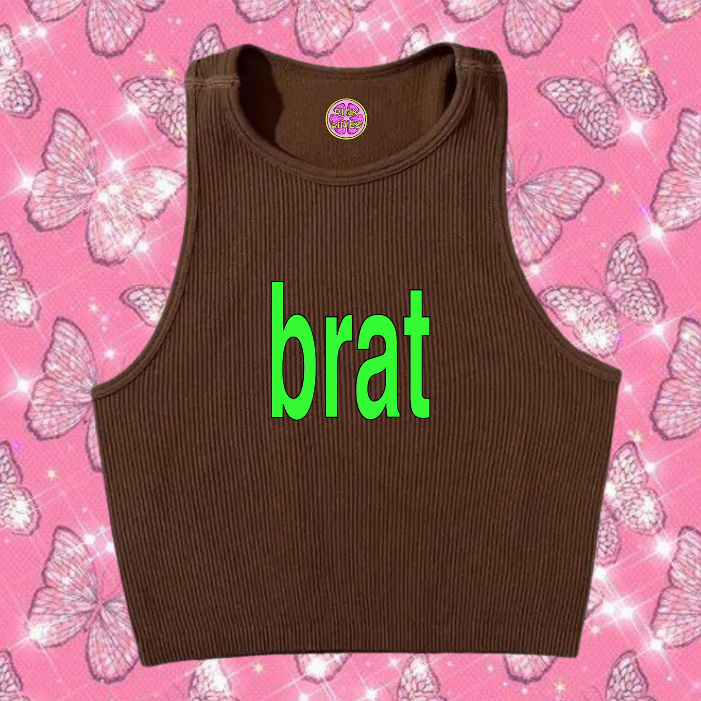 Brat Crop Tank Top Brown Shirts & Tops PinkLimes Trending Streetwear