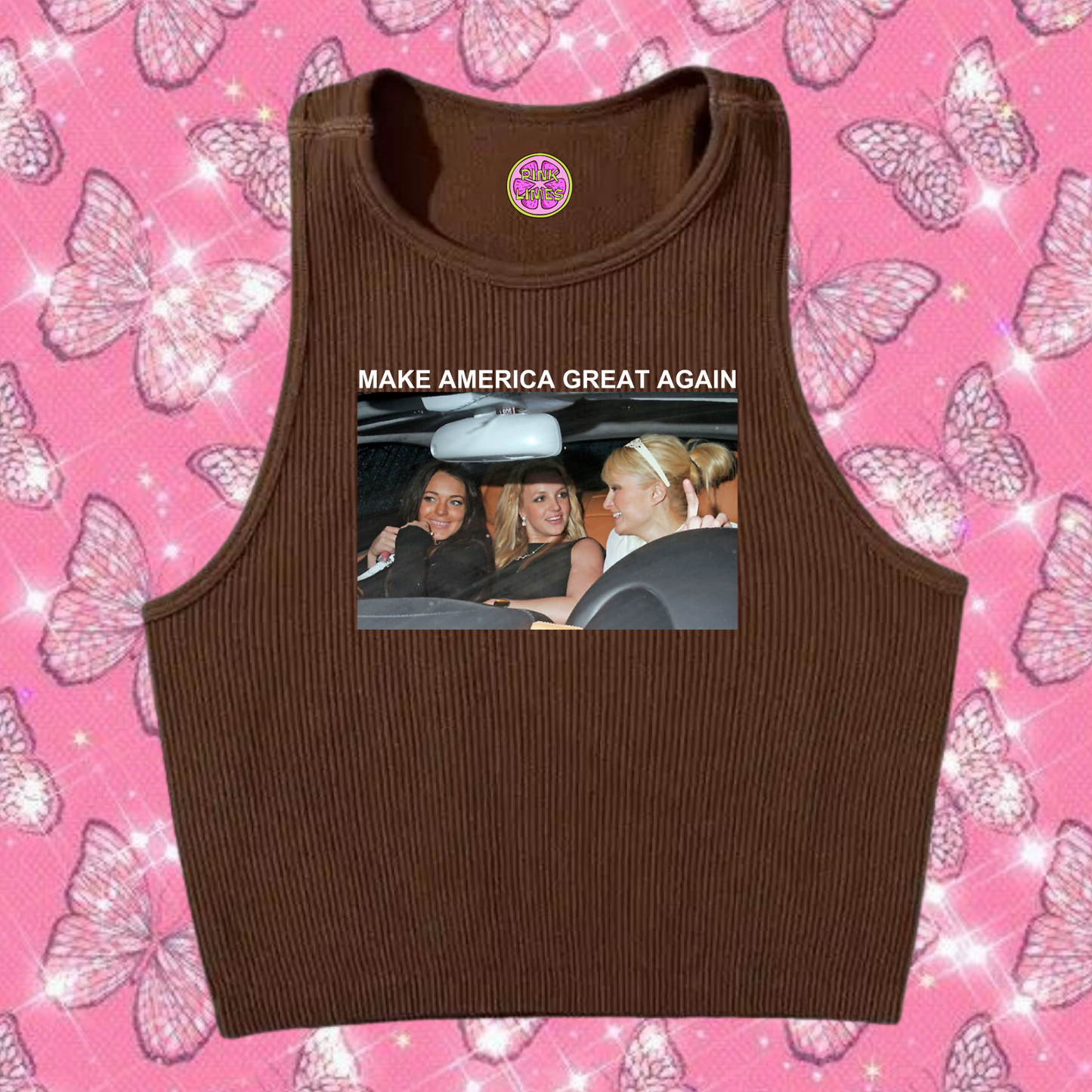 Make America Great Again Crop Tank Top Brown Shirts & Tops PinkLimes Trending Streetwear