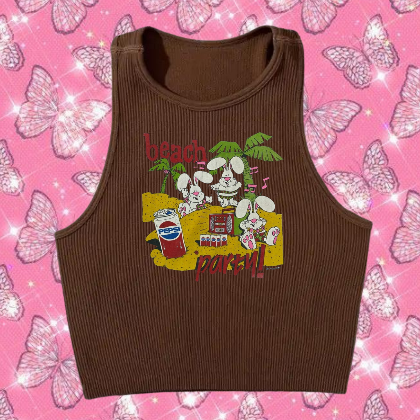 Beach Party Crop Tank Top Brown Shirts & Tops PinkLimes Trending Streetwear