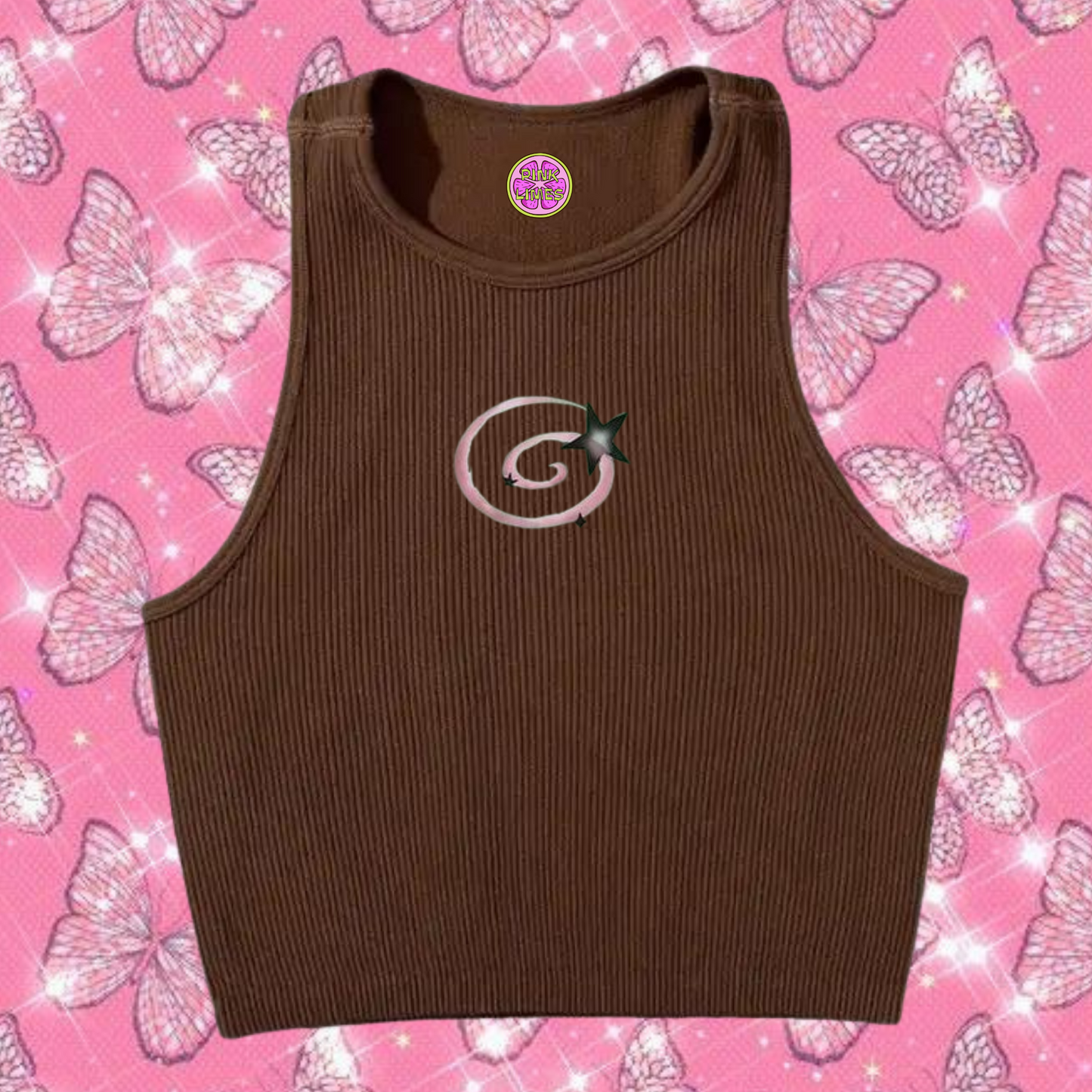 y2k Swirl Crop Tank Top Brown Shirts & Tops PinkLimes Trending Streetwear