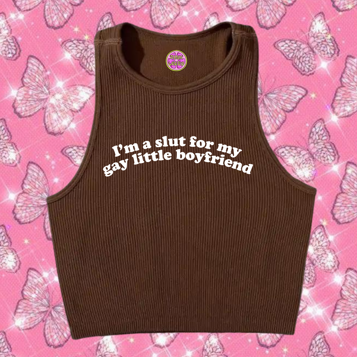 Sl*t For My Gay Little Crop Tank Top Brown Shirts & Tops PinkLimes Trending Streetwear