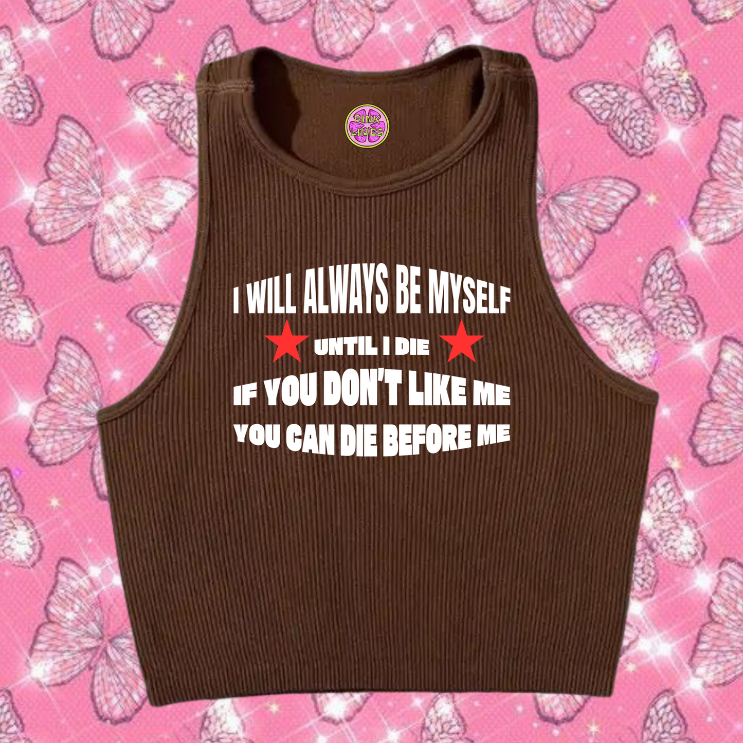 Always Be Myself Crop Tank Top Brown Shirts & Tops PinkLimes Trending Streetwear
