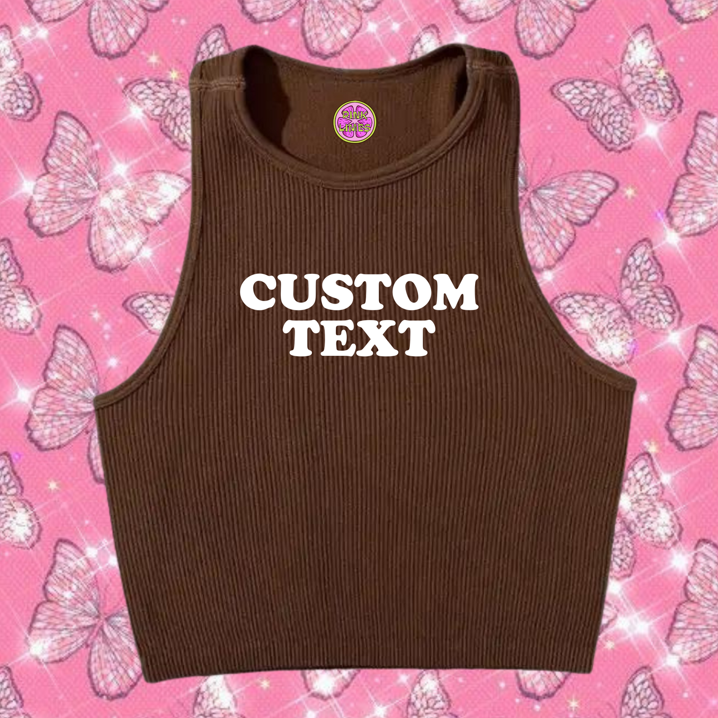 Custom Text Tank Top Brown Shirts & Tops PinkLimes Trending Streetwear