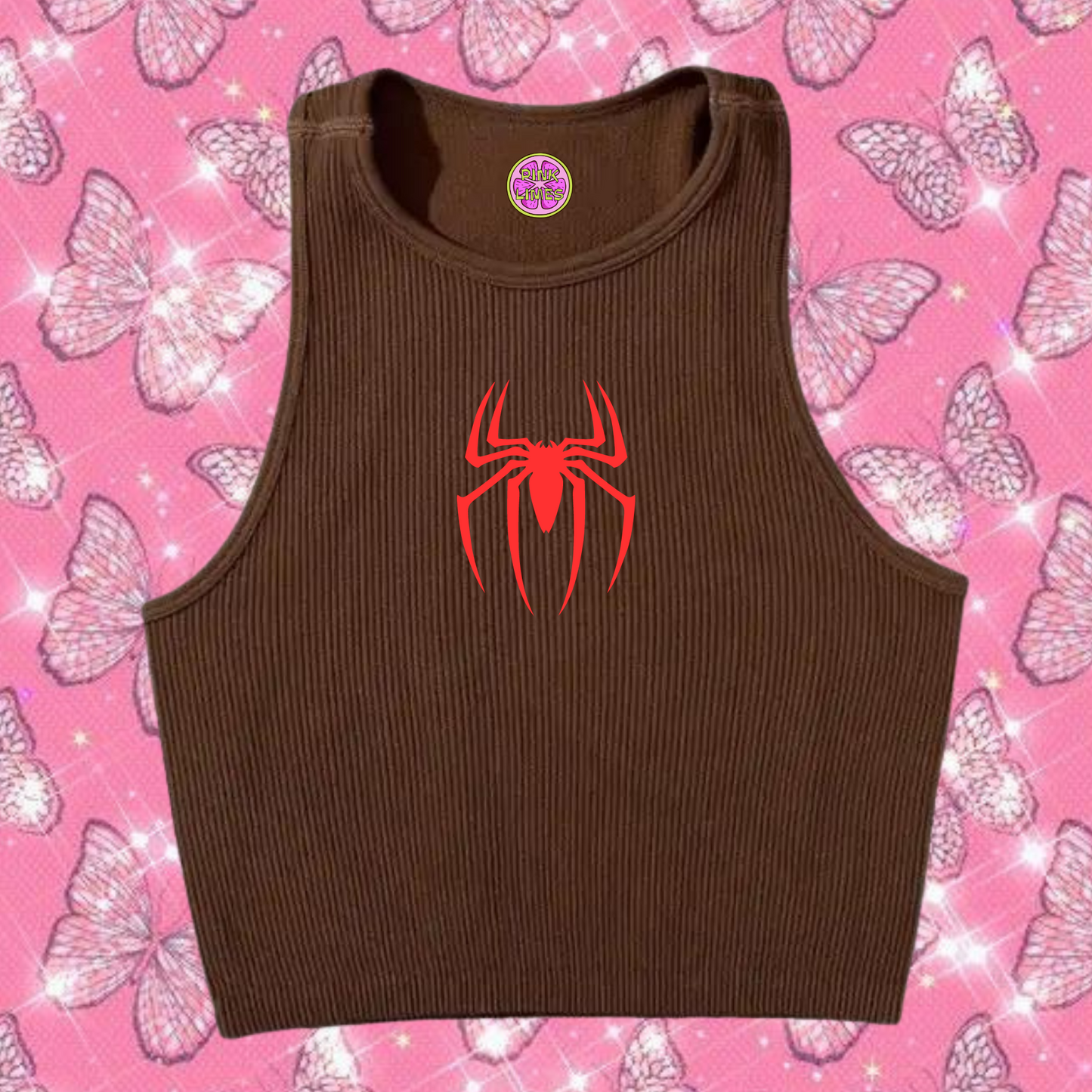Red Spider Tank Top Brown Shirts & Tops PinkLimes Trending Streetwear
