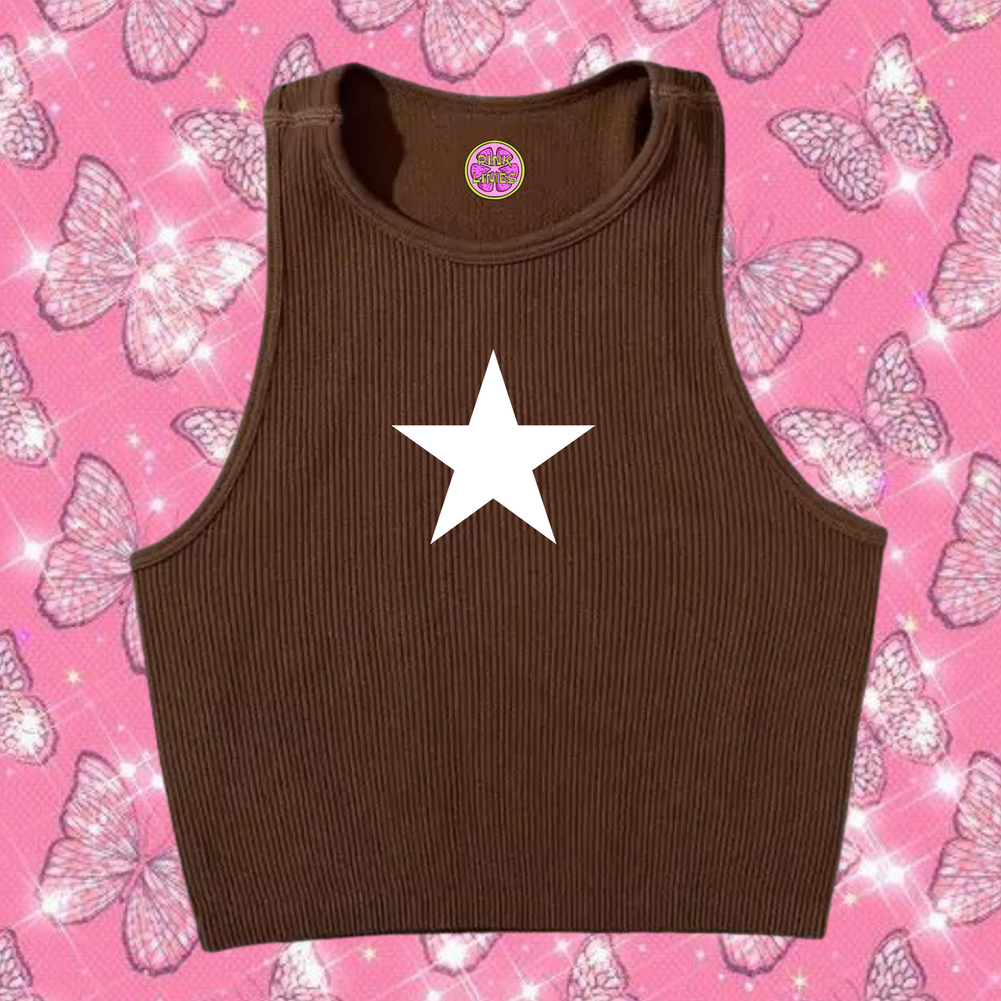 Star Crop Tank Top Brown Shirts & Tops PinkLimes Trending Streetwear