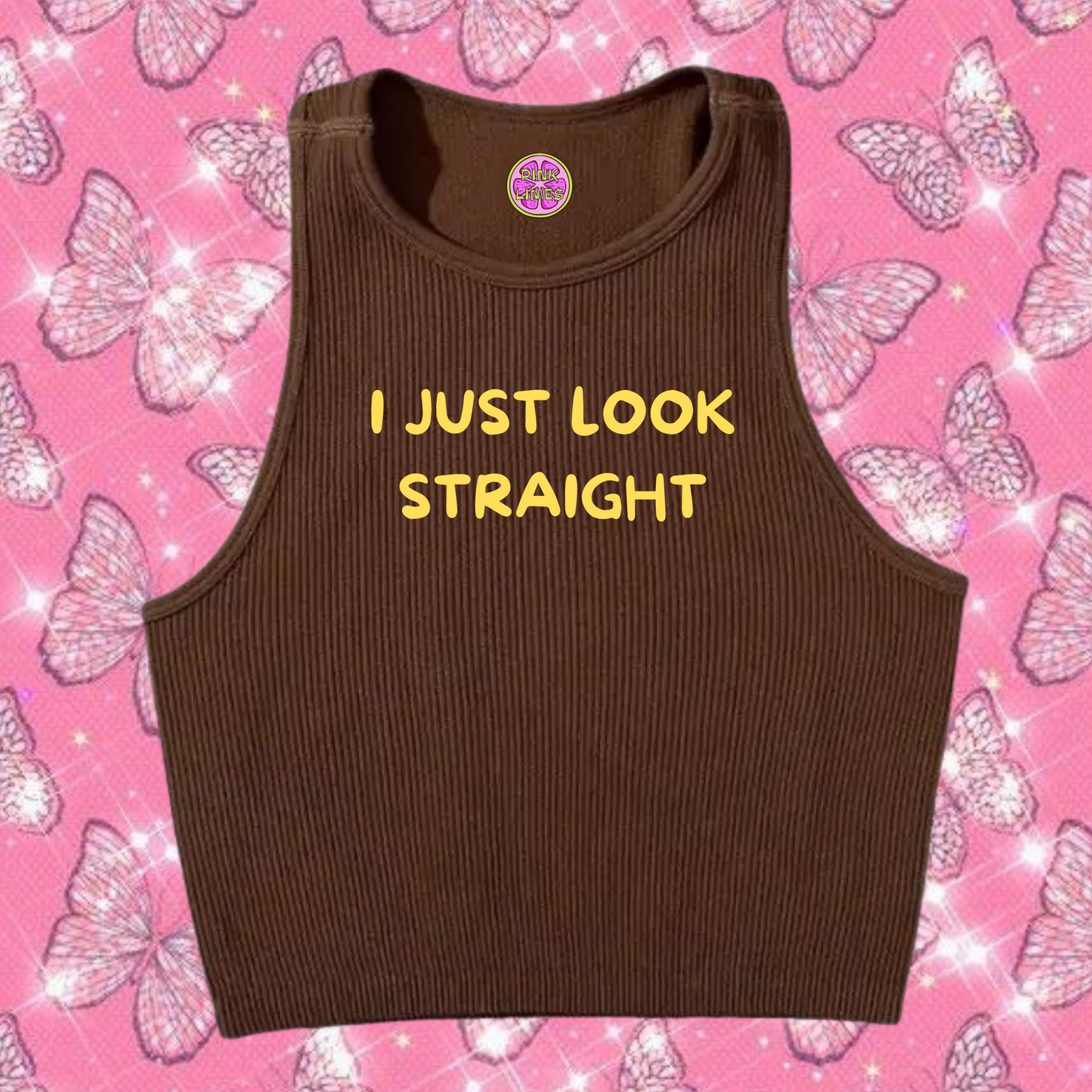 I Just Look Straight Crop Tank Top Brown Shirts & Tops PinkLimes Trending Streetwear