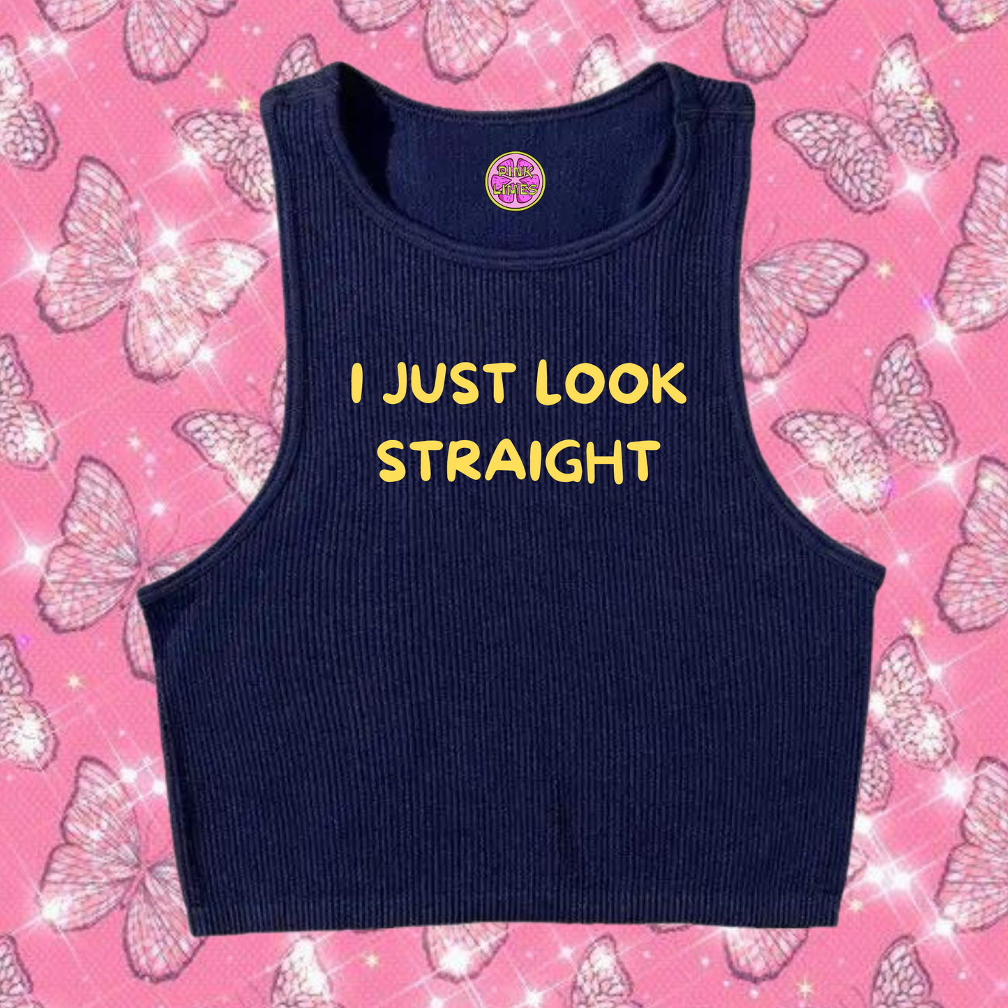 I Just Look Straight Crop Tank Top Navy Blue Shirts & Tops PinkLimes Trending Streetwear