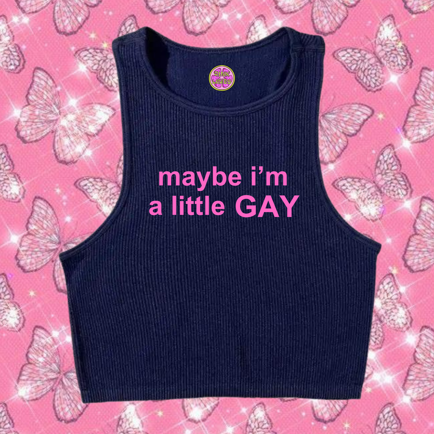 maybe i'm a little GAY Crop Tank Top Navy Blue Shirts & Tops PinkLimes Trending Streetwear