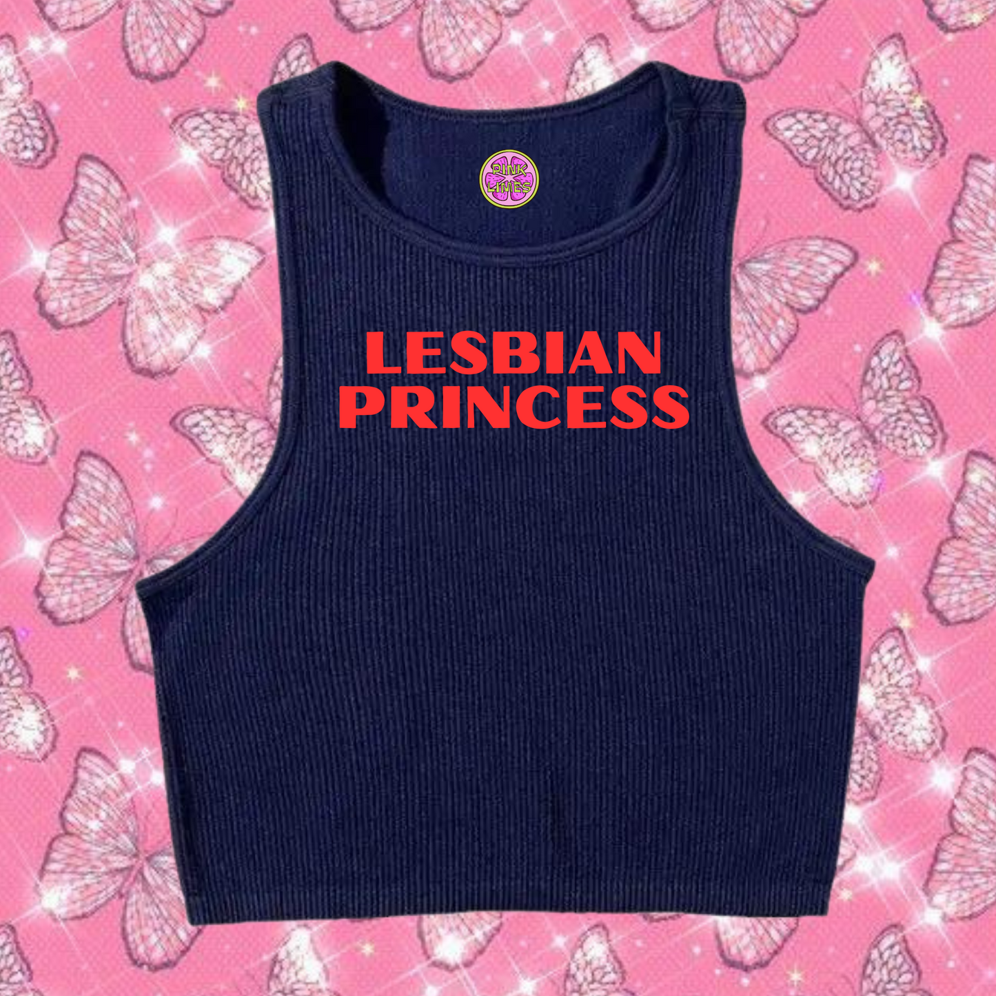 Lesbian Princess Crop Tank Top Navy Blue Shirts & Tops PinkLimes Trending Streetwear