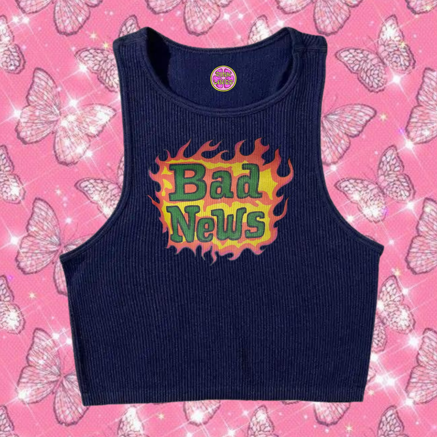 Bad News Crop Tank Top Navy Blue Shirts & Tops PinkLimes Trending Streetwear