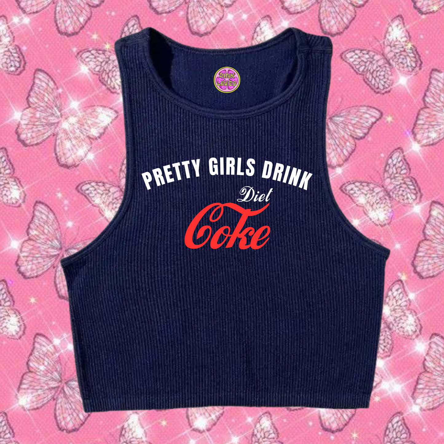 Pretty Girls Drink Diet Coke Crop Tank Top Navy Blue Shirts & Tops PinkLimes Trending Streetwear