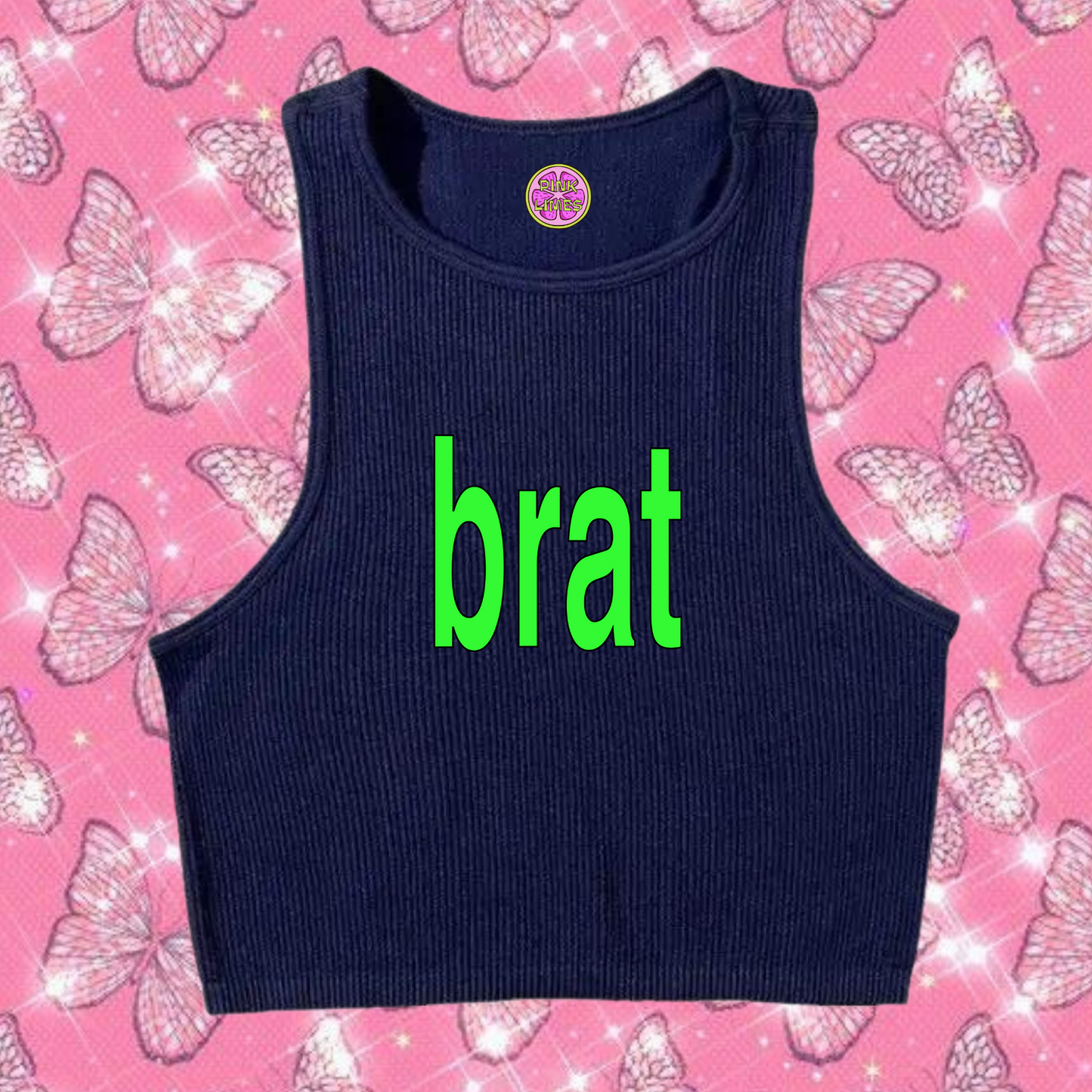 Brat Crop Tank Top Navy Blue Shirts & Tops PinkLimes Trending Streetwear