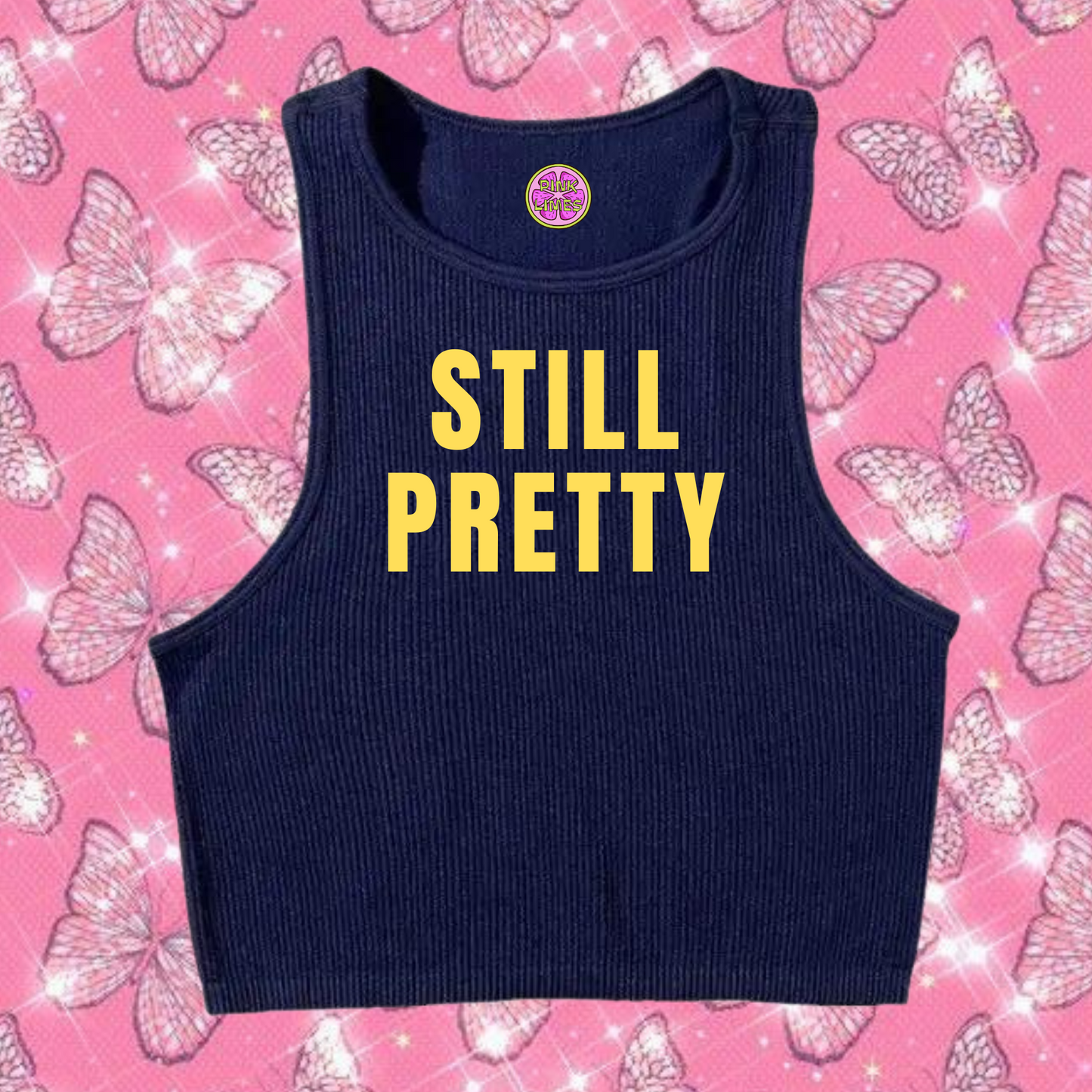 Still Pretty Crop Tank Top Navy Blue Shirts & Tops PinkLimes Trending Streetwear