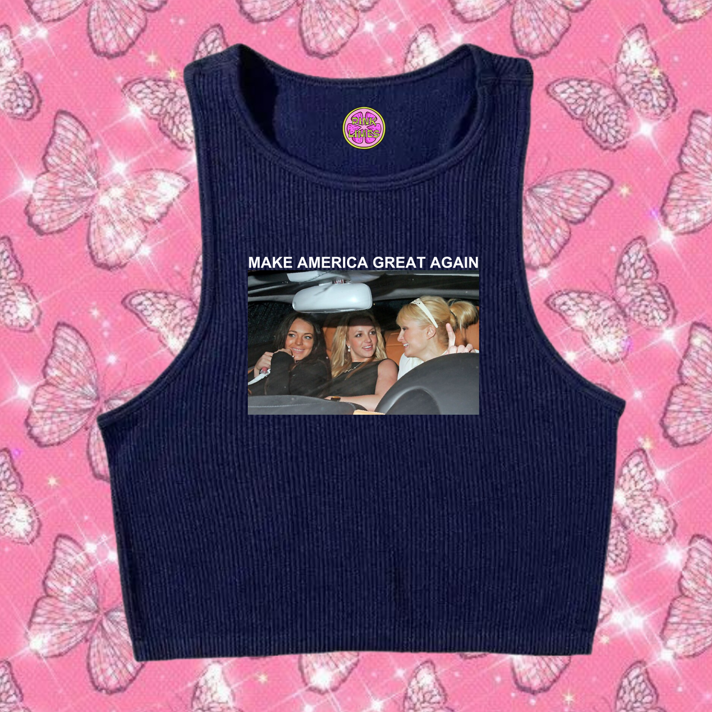 Make America Great Again Crop Tank Top Navy Blue Shirts & Tops PinkLimes Trending Streetwear